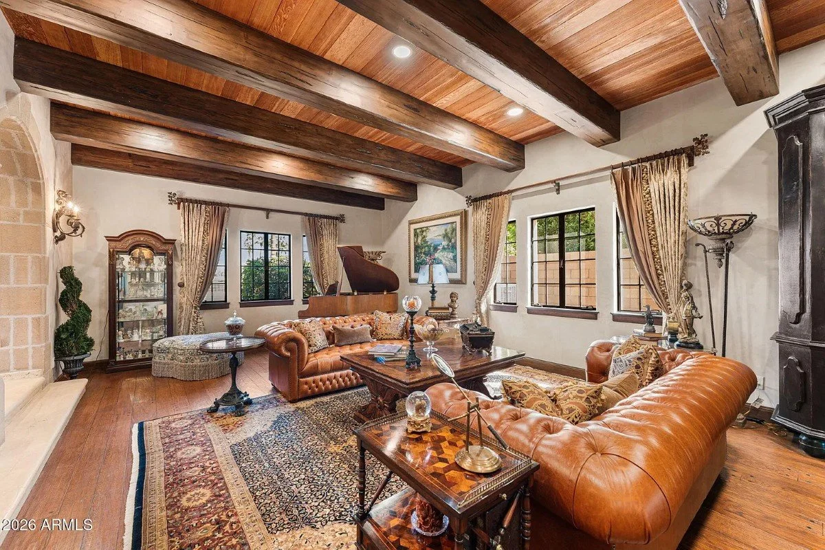 The Stone House 1934 Tudor Revival Phoenix Arizona - 4 - living room.webp