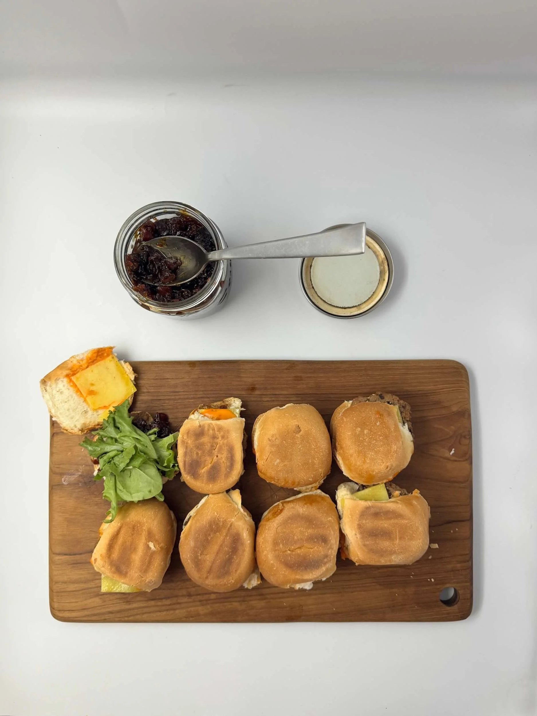 Sliders (mini hamburgers) with home made bacon jam (from scratch)