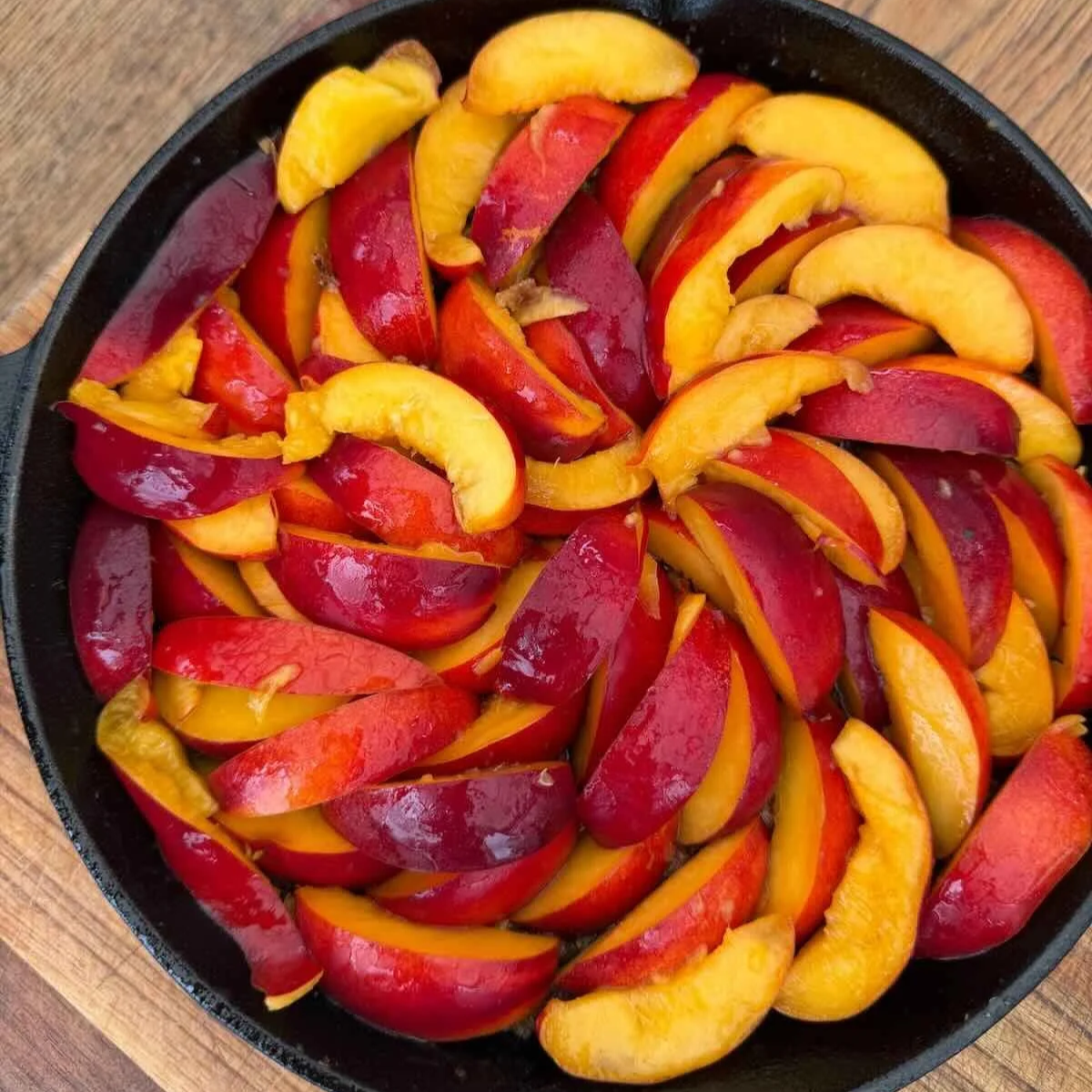 Tarte Tatin covered with Stone fruit Nectarines
