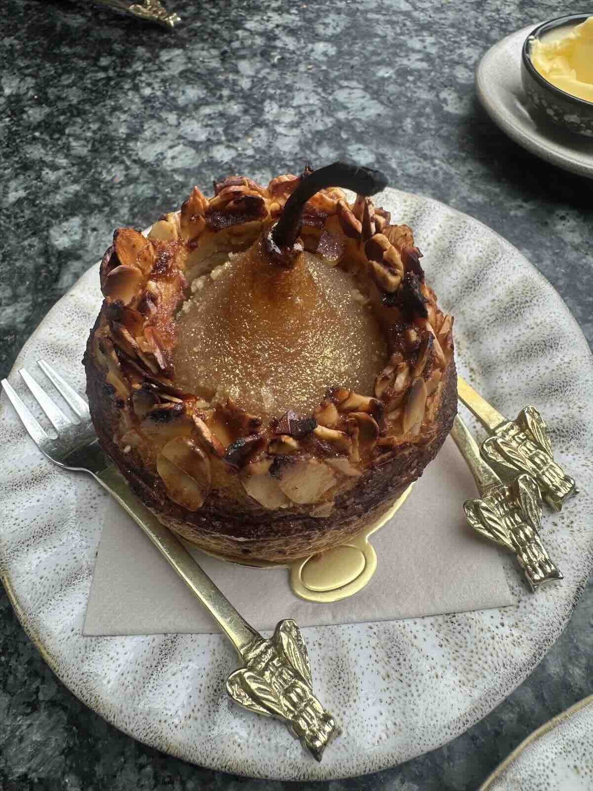 Viennoiserie à la Poire gold dusted pear Mill House La Cotte Franschhoek