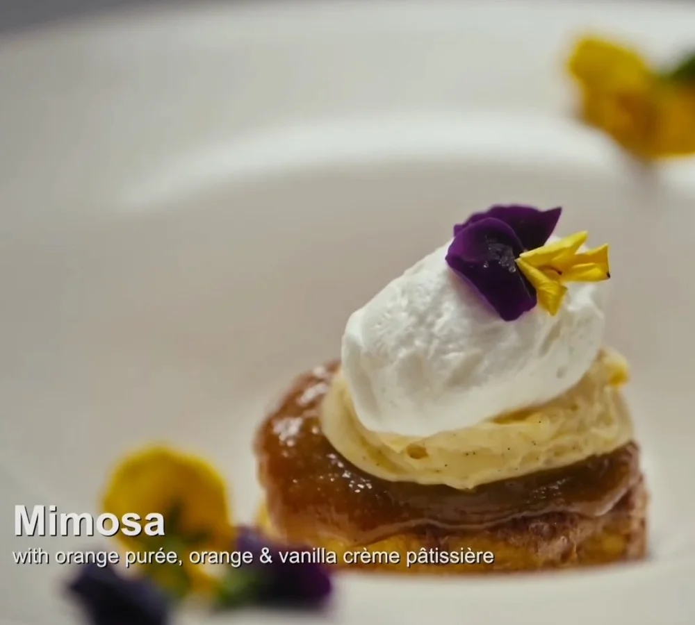 Bridget's mimosa with orange purée, orange and vanilla créme pâtissière MasterchefS5E14.jpg