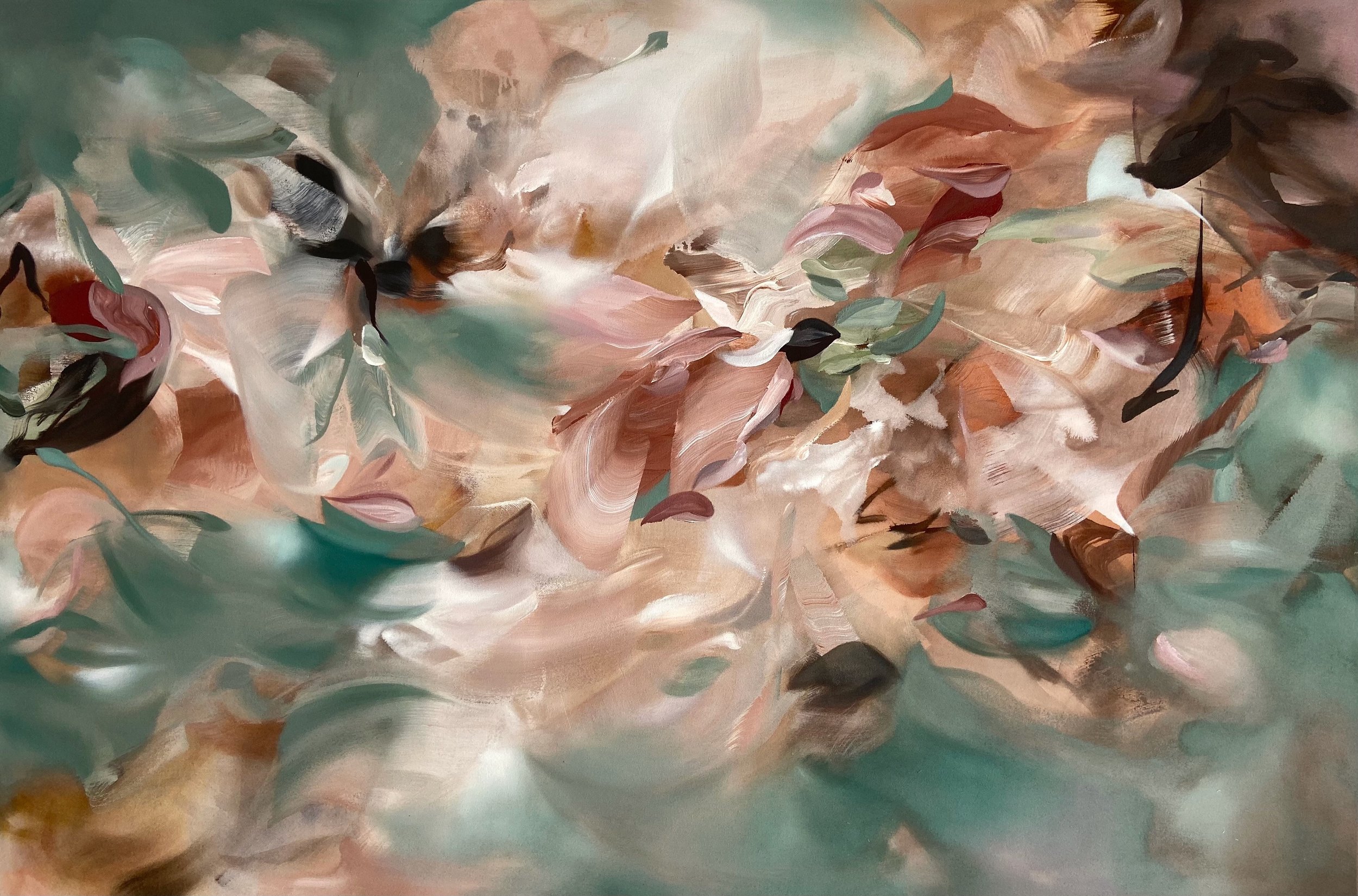 AUTUMN'S FLURRY. 40 x 60. ACRYLIC & OIL ON CANVAS. 2023