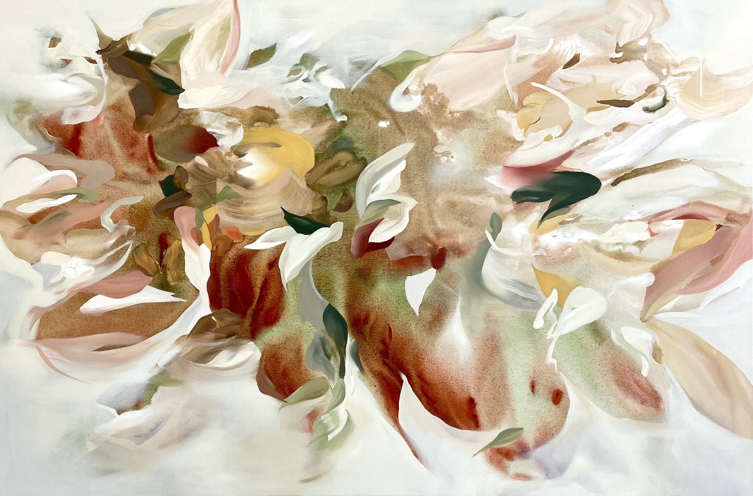 FINDING LIGHT WITHIN THE FOLDS. 40 x 60. ACRYLIC & OIL ON CANVAS. 2023