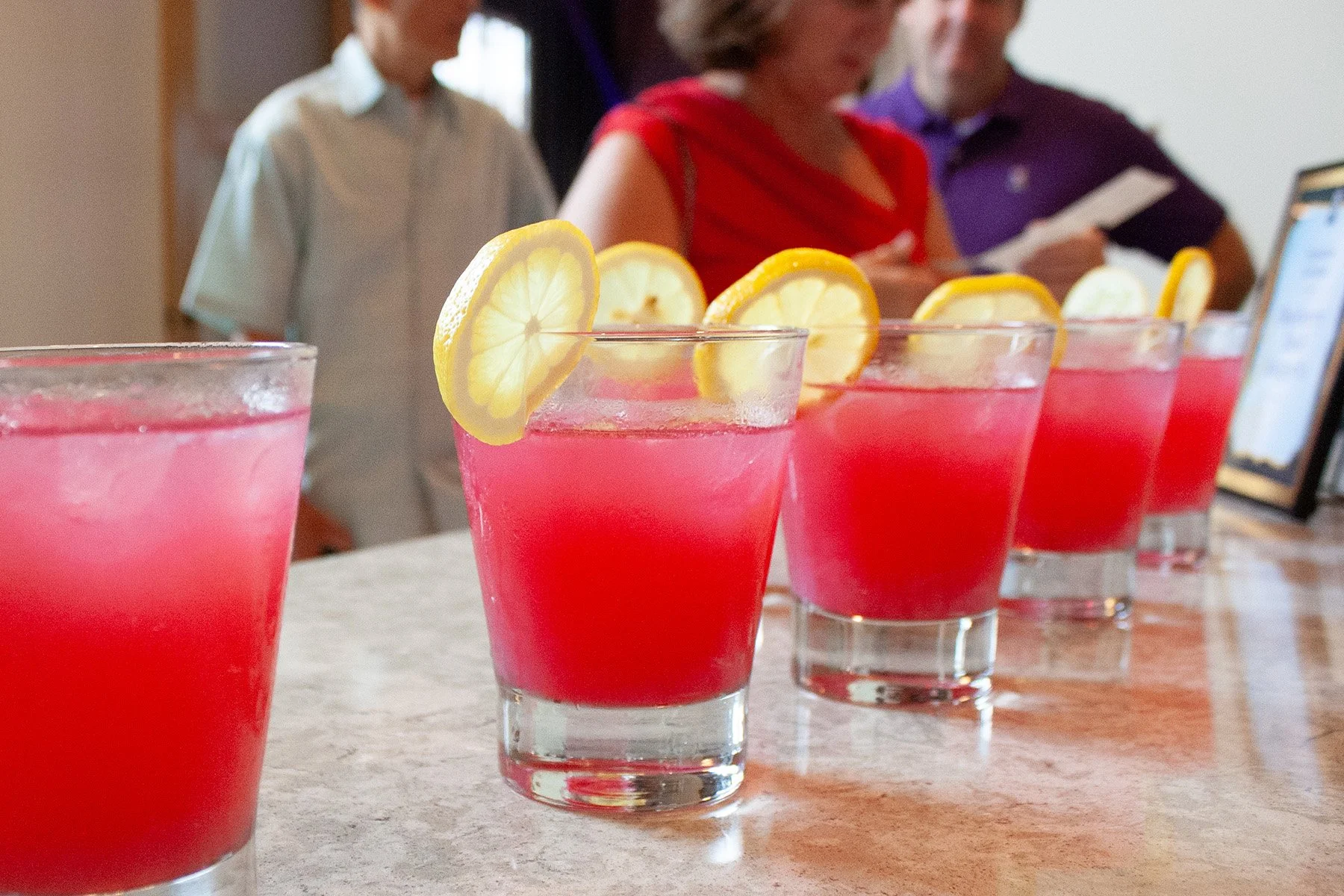 Custom alcohol-free welcome cocktail in the foyer at High Line Car House in Columbus Ohio.