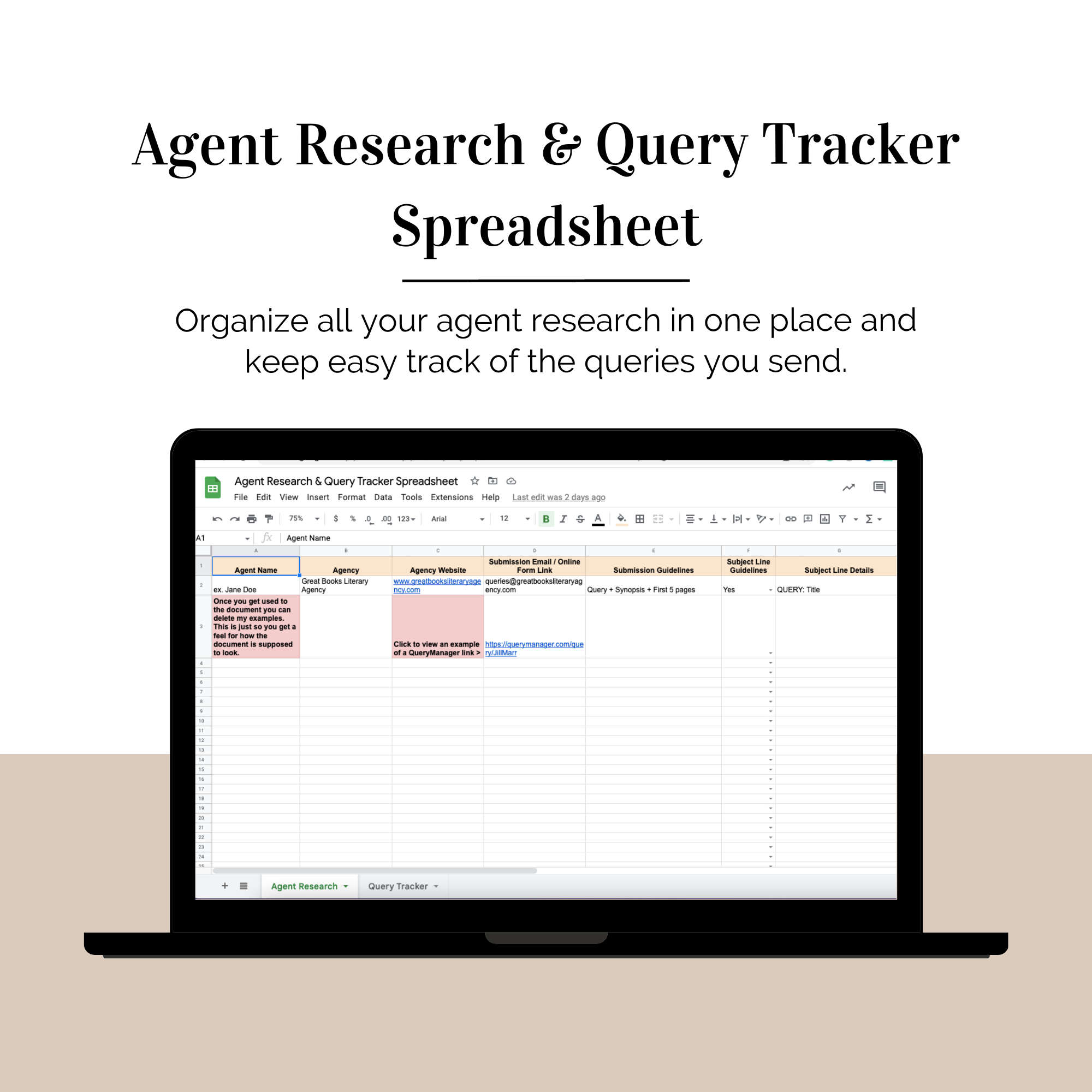 Agent Research & Query Tracker Spreadsheet — Jessica Leibe