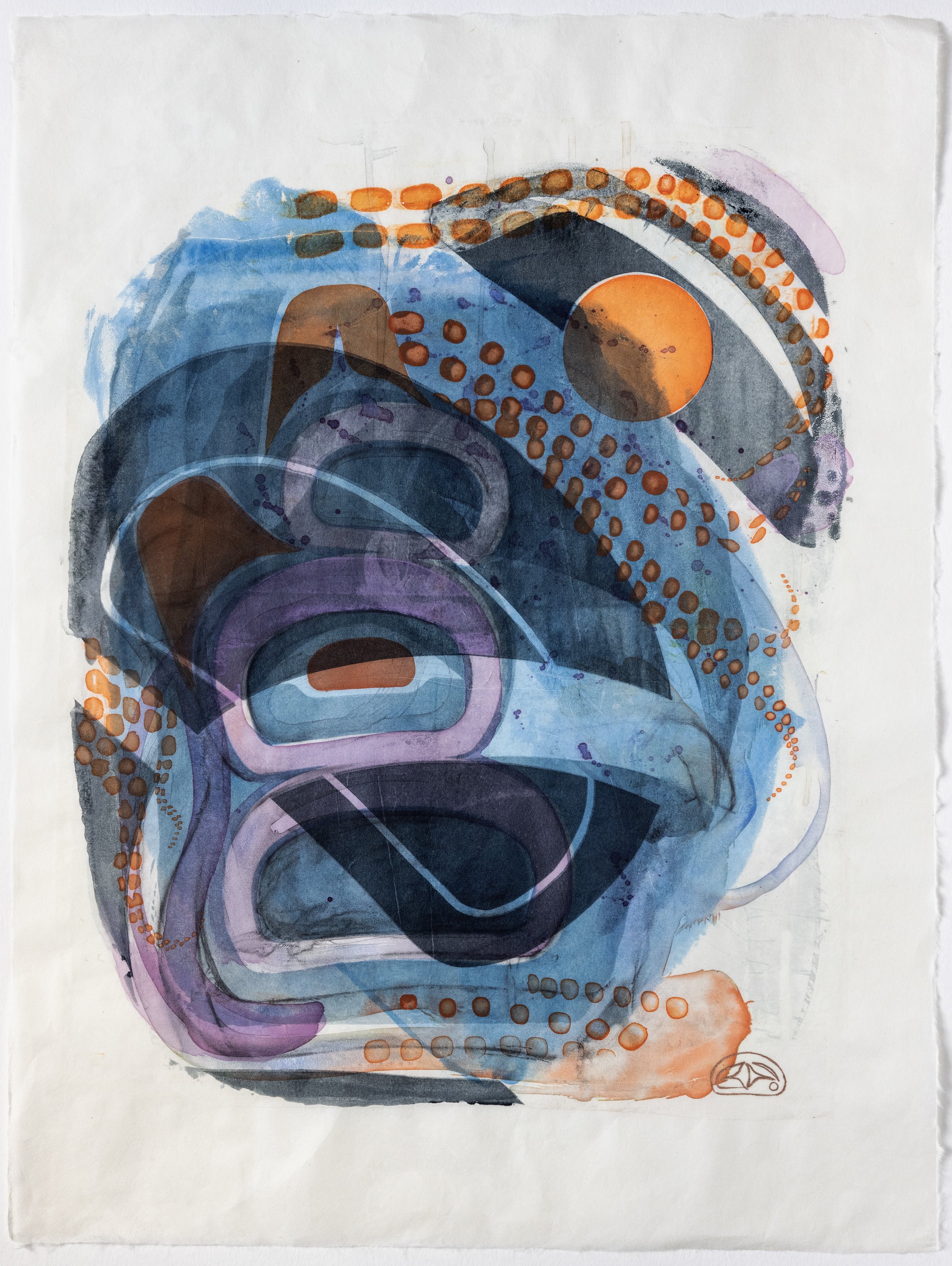 núu kwa'áay. núu kángaang. dáa kángaang. 
(Dreaming of an Octopus Dreaming under a Rock)
Monotype on mulberry paper, 2021
25”x19”

Private Collection