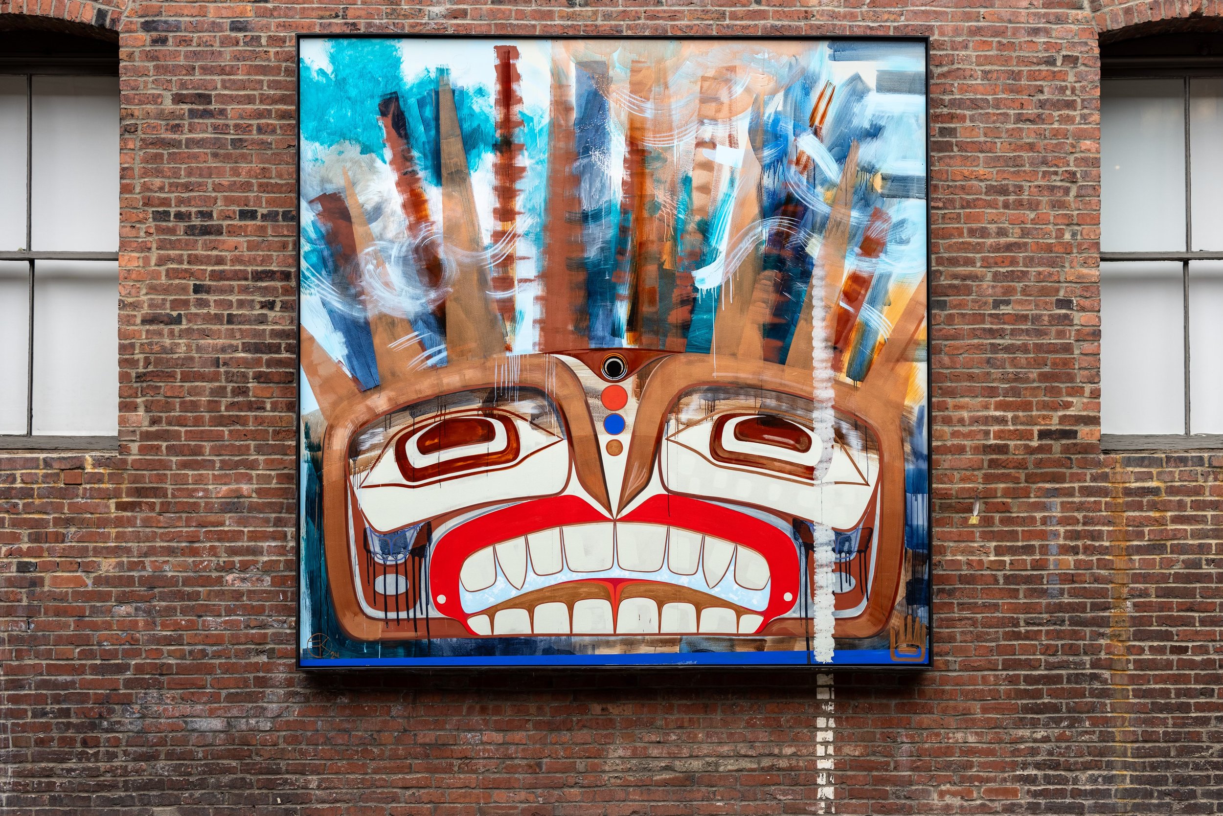 G̱udgwáa tl'áas x̱aat'áay (People of the Land), 2024
10’x10’ Latex & Acrylic on panel
