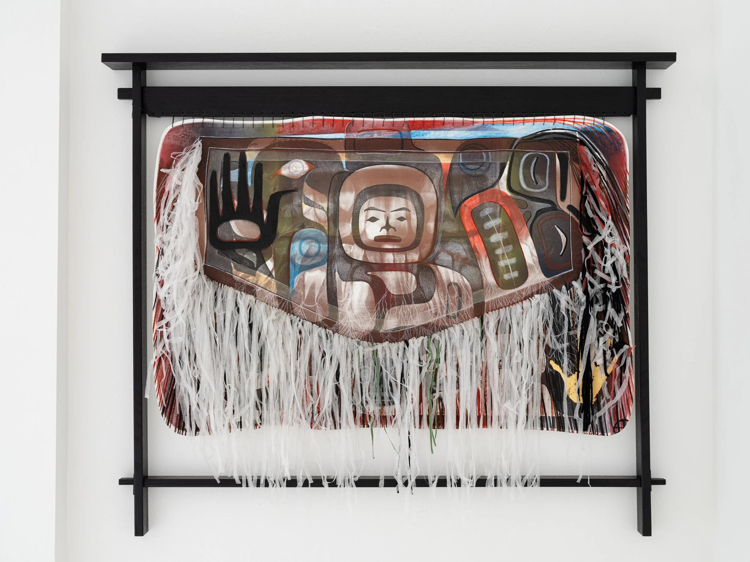 She Woke From a Dream to the Voices of Trees, 2025
serigraph, monoprint, conte crayon, charcoal, mulberry paper, gold leaf, and merino wool on paper with ebonized white oak loom
54 x 40 inches