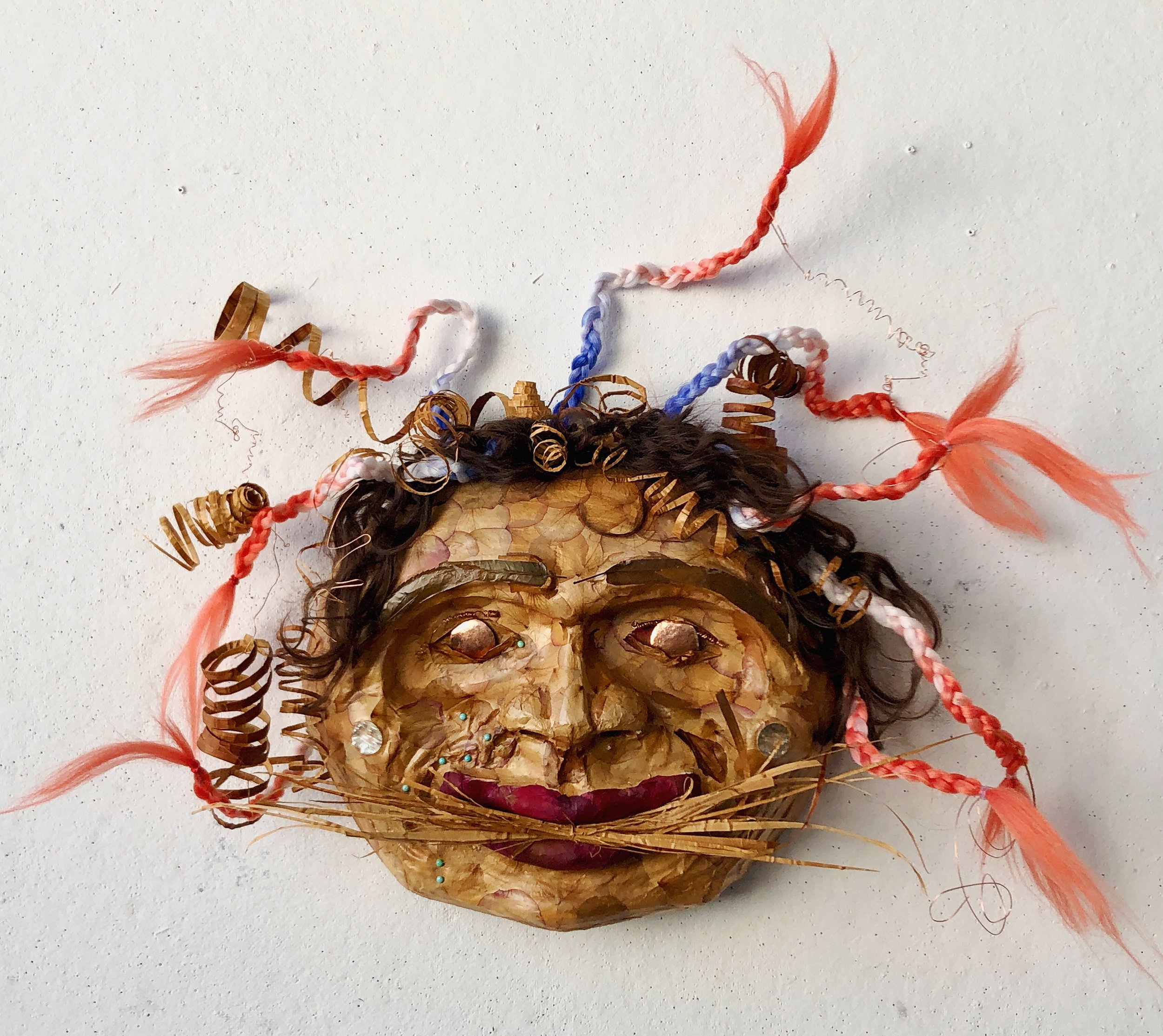 Xáagaas, My Wild Darling, 2021
Rose petals, leaves, copper, human hair, synthetic hair, copper wire, cedar bark, abalone shell, and turquoise
30”x30”