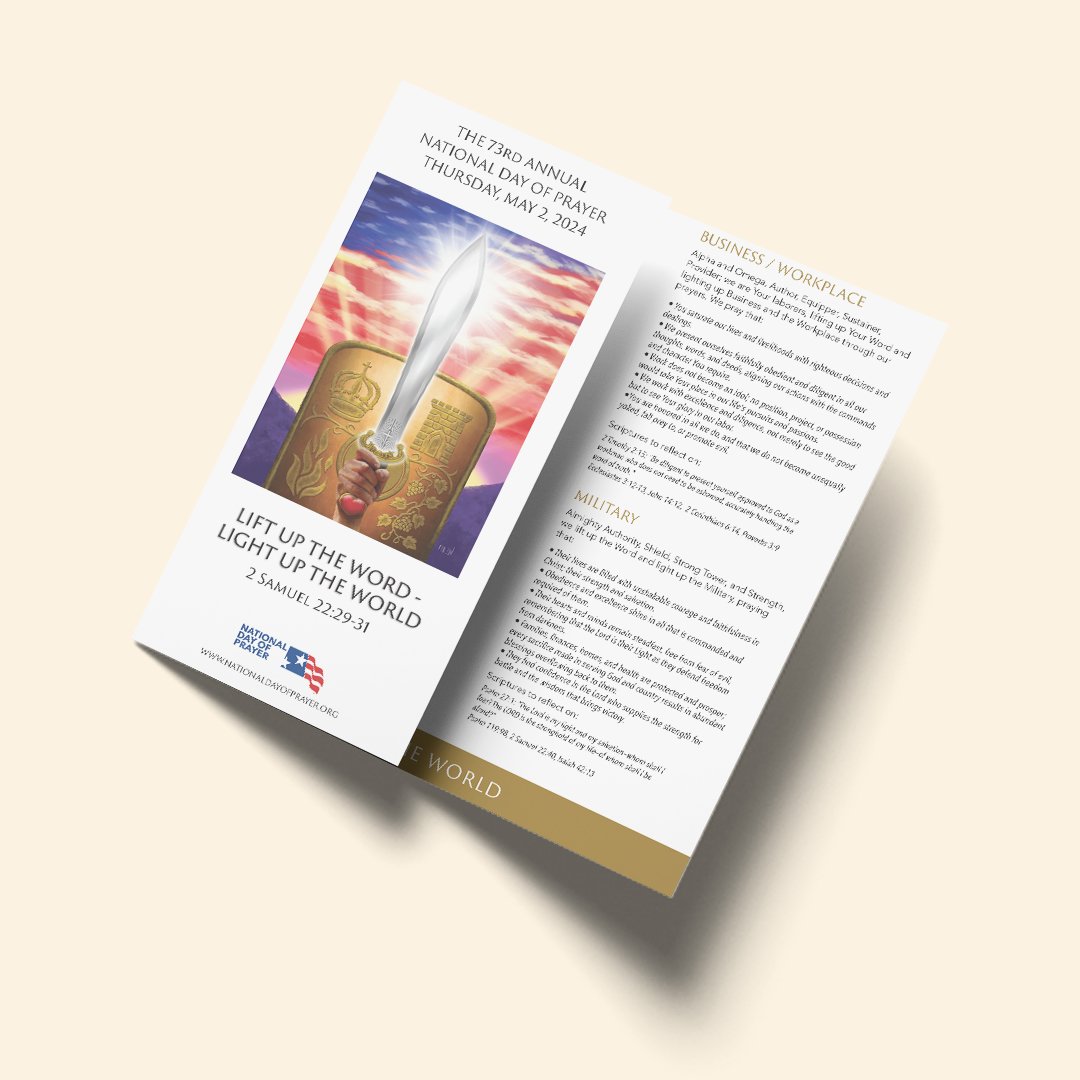 This Thursday is National Day of Prayer. You can pick up a prayer guide in the lobby. The main sanctuary will be open for individual prayer during the day on Thursday, and in the evening, you can join us a for a special church-wide prayer and worship