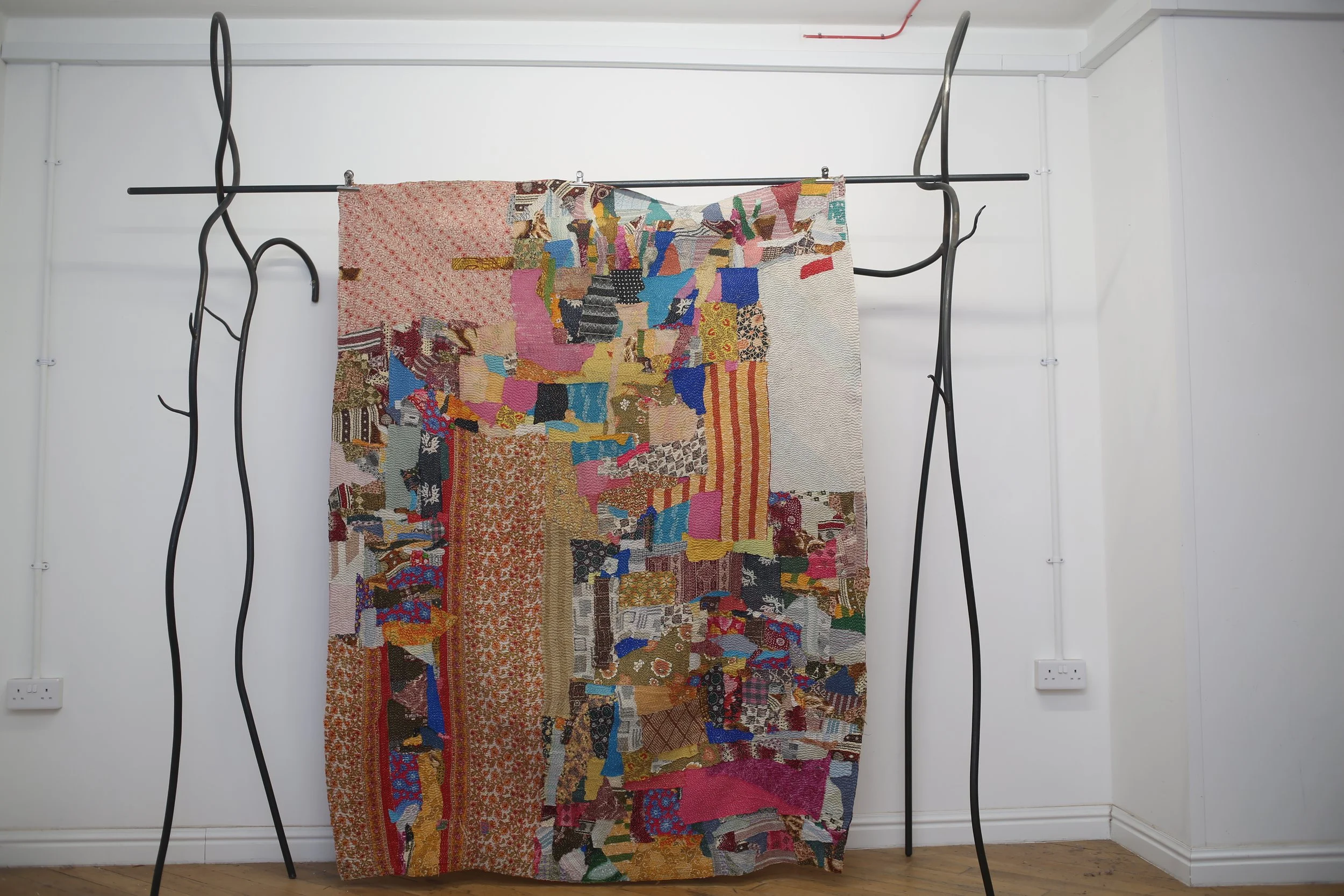 neutral patchwork kantha quilt