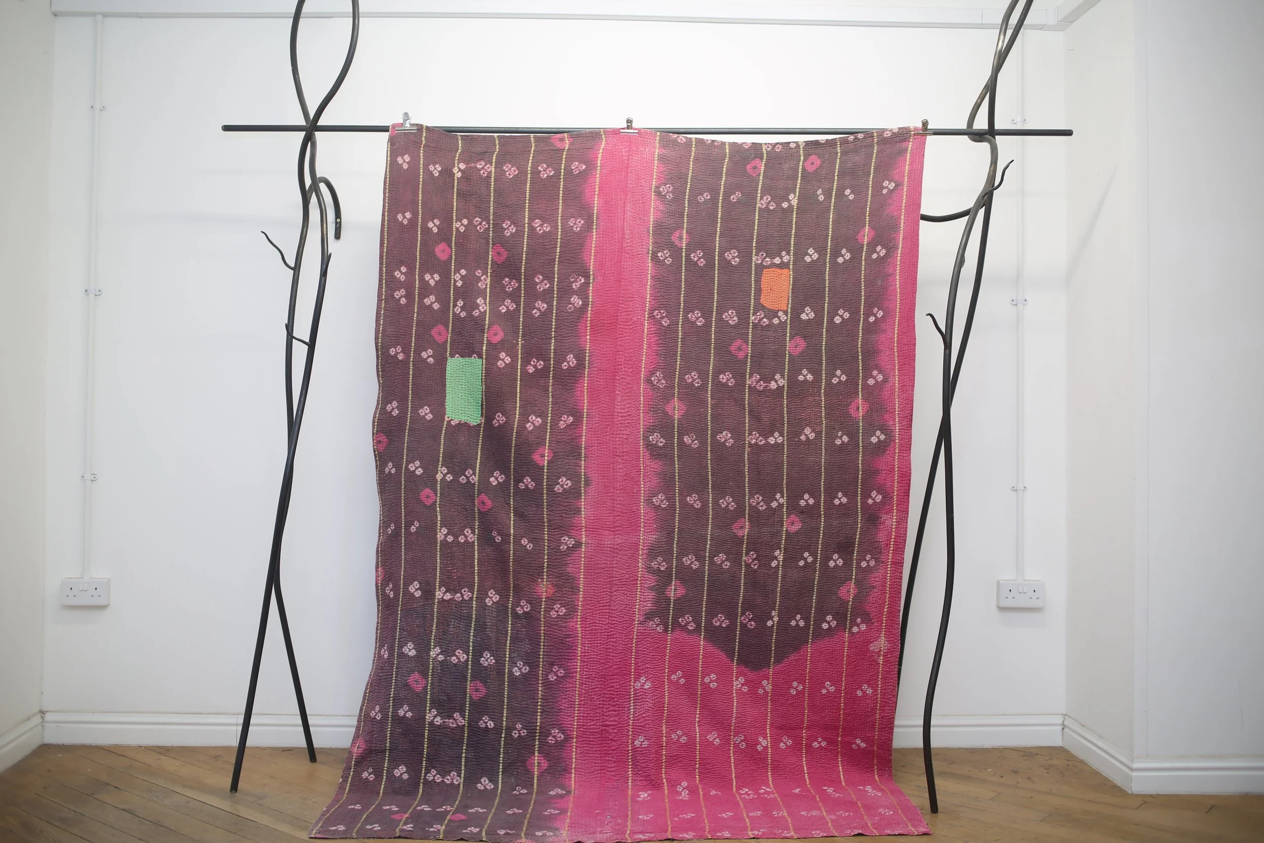 fuschia tie dye kantha quilt