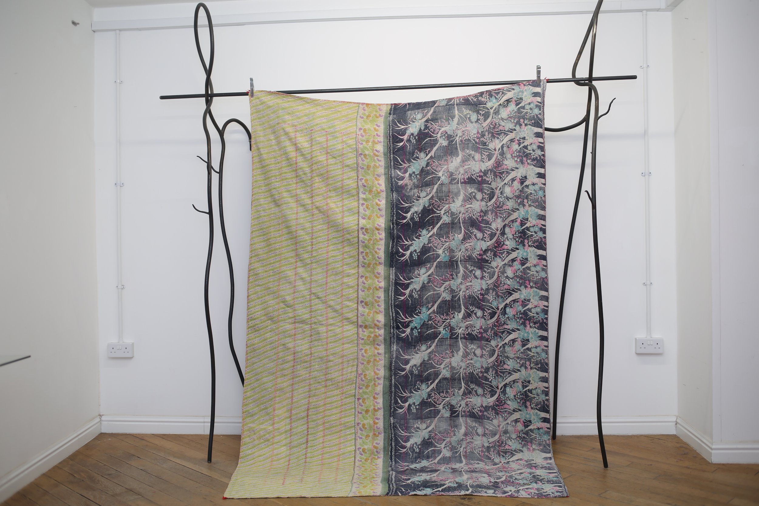 block print green kantha