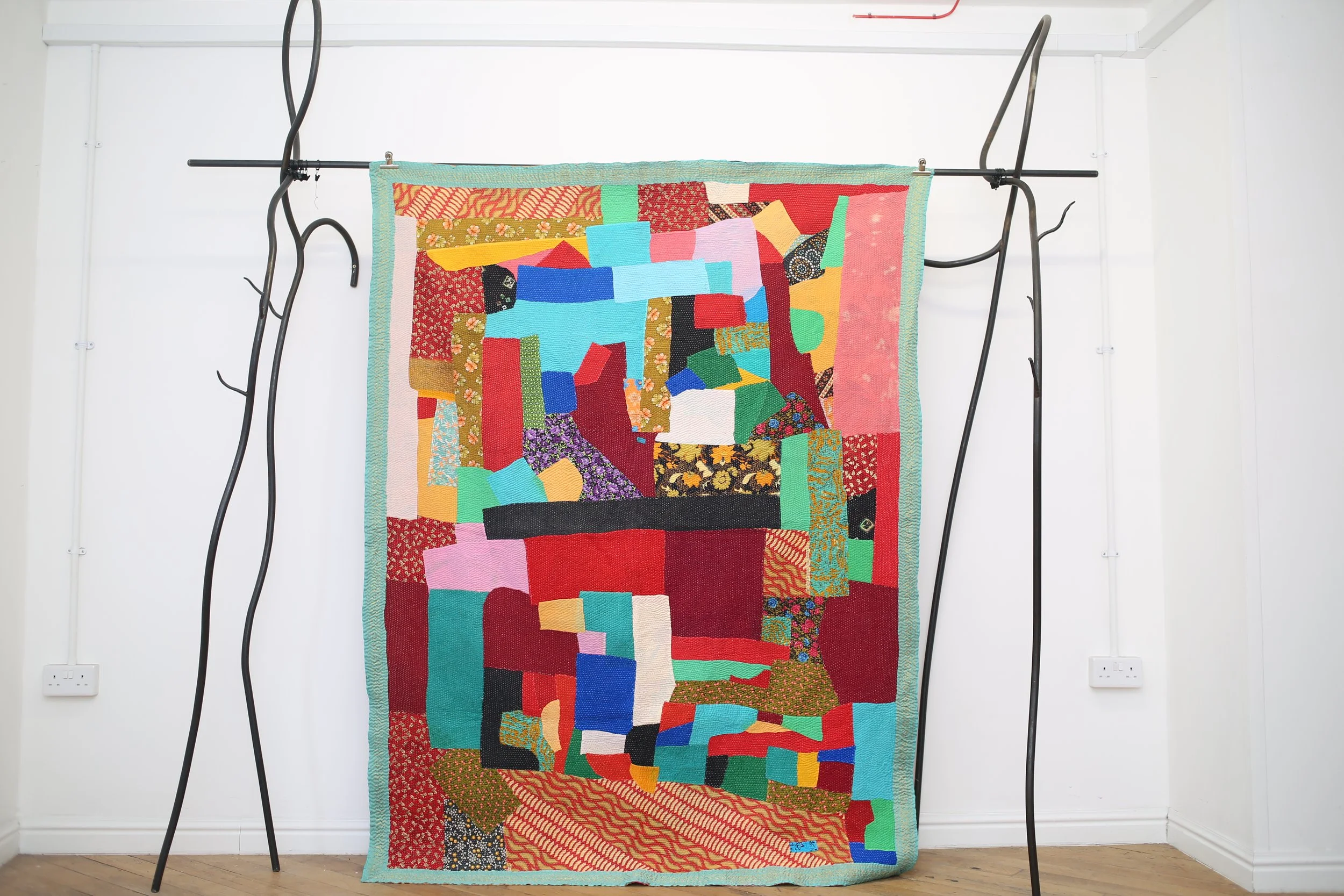bold rainbow kantha quilt