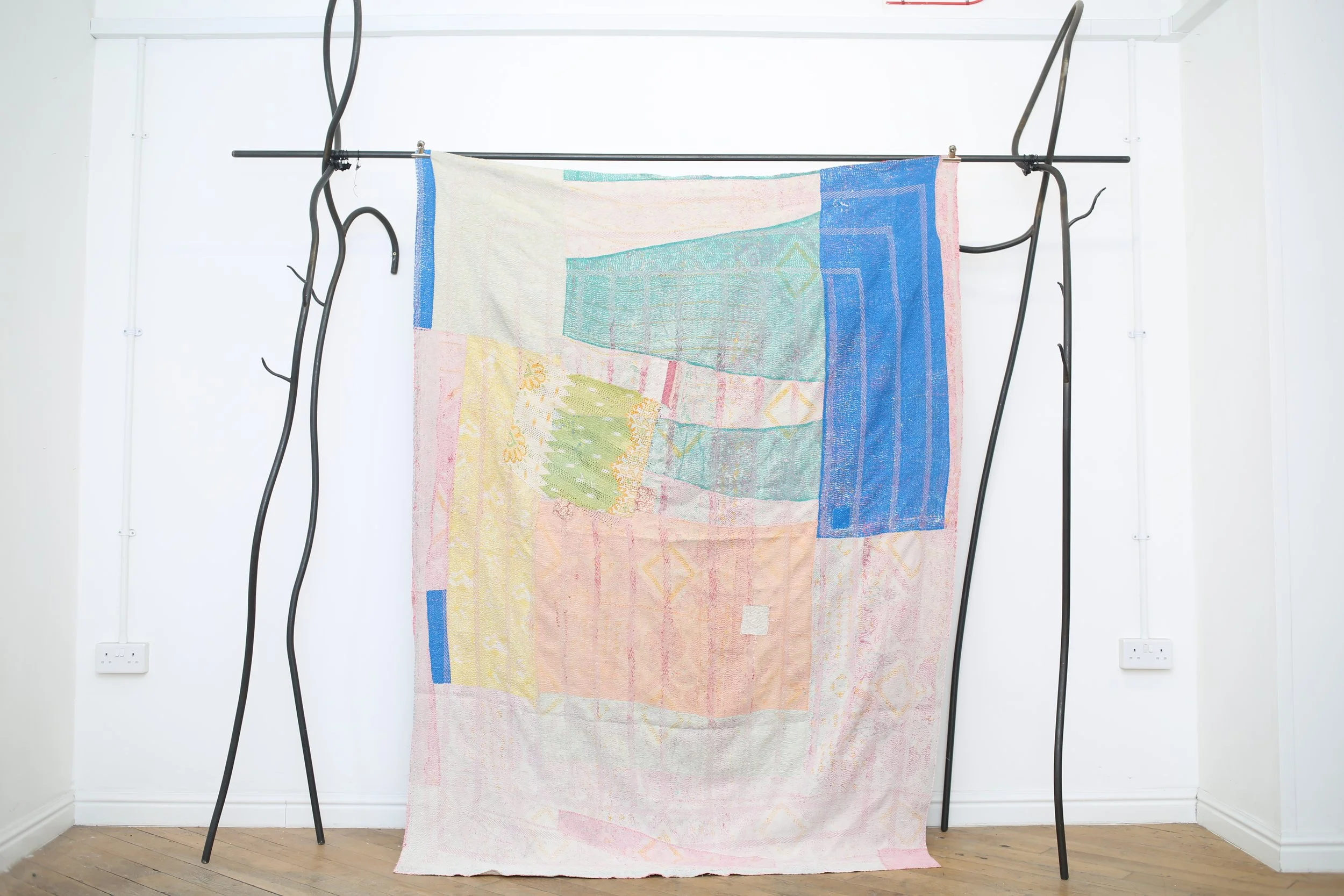 cobalt patch kantha quilt