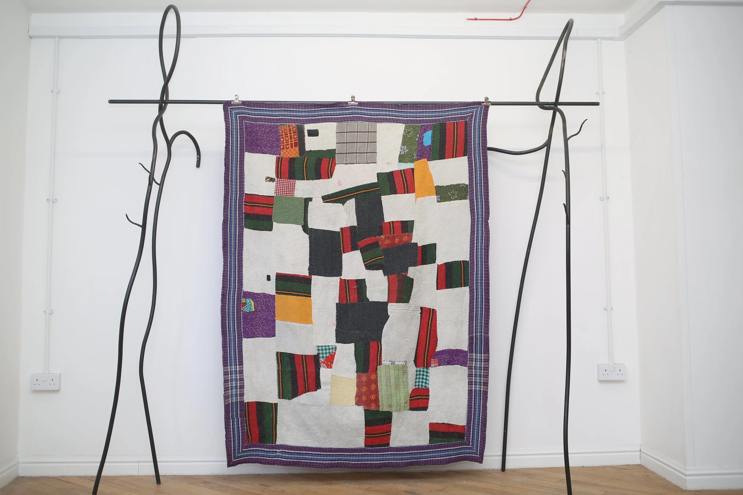 green, yellow, red collage kantha quilt