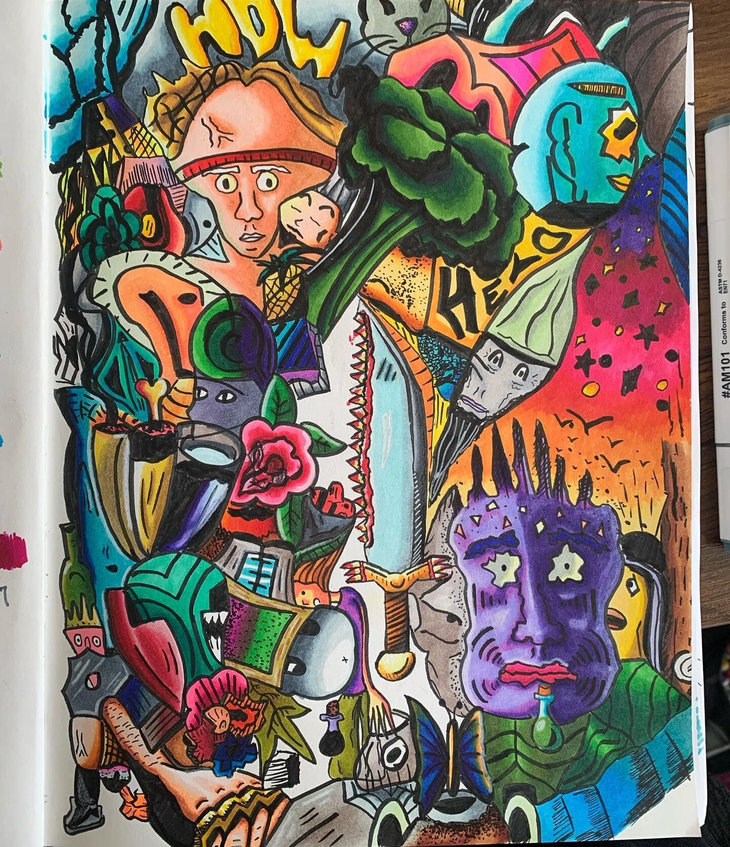 Started doodling in my sketchbook and kept going. Lots of fun almost like a homemade coloring book