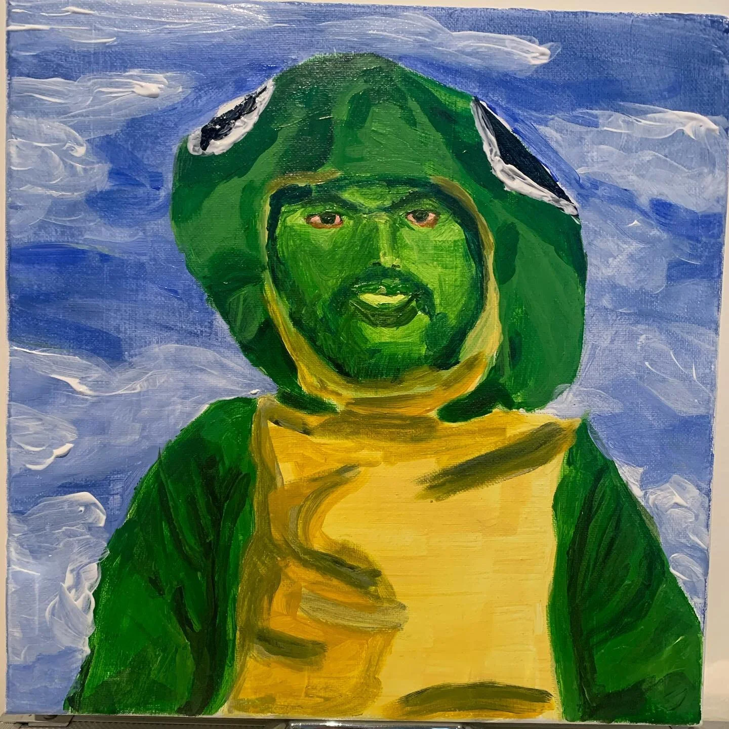 Painting of a real life gecko in the sky.