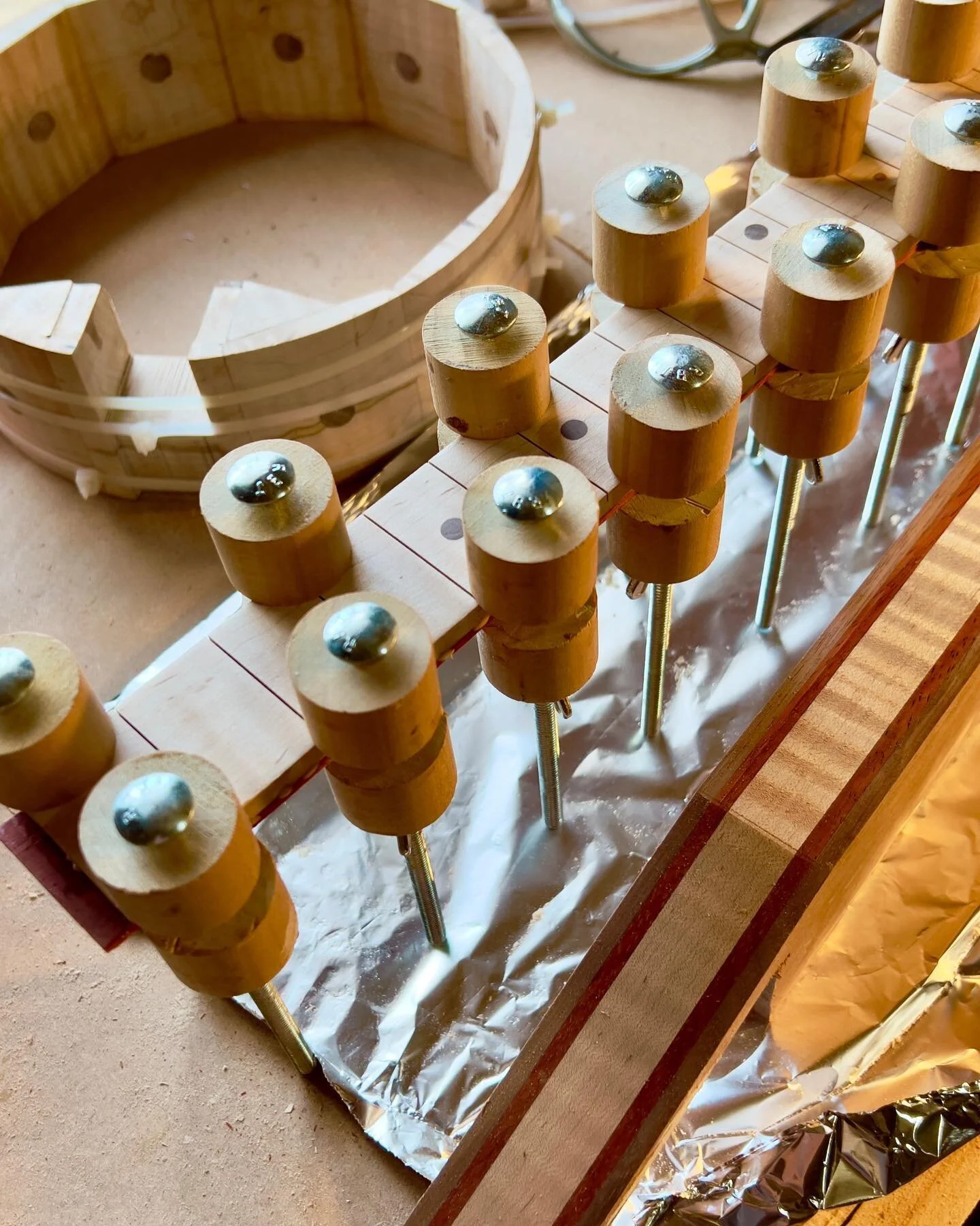 A new tiger maple and walnut, three string mandolin under way.  #mandolin #homemade  #threestringguitar #woodworking #cbgitty #stewmac #cigarboxguitar
