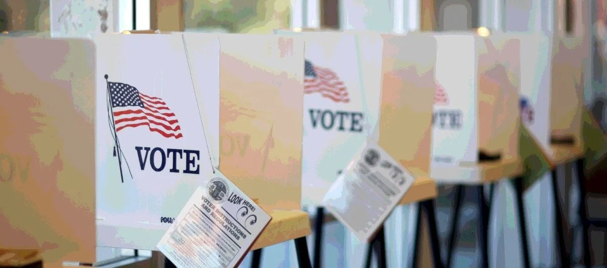 Lightly blurred image of voting booths