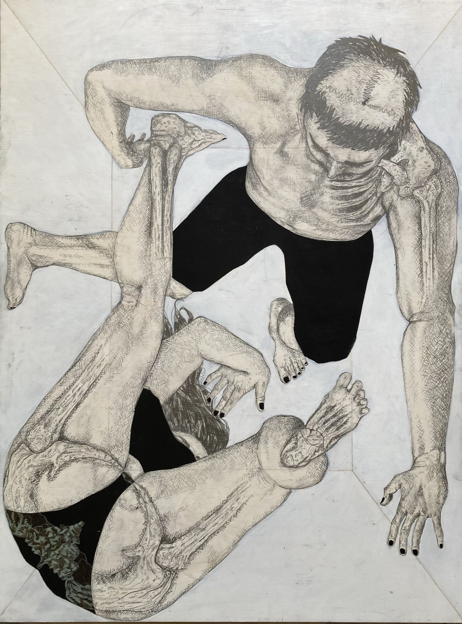  REVEAL (SOLD!)  3 x 4 ft  graphite, color pencil, acrylic paint on sanded plywood   2016 