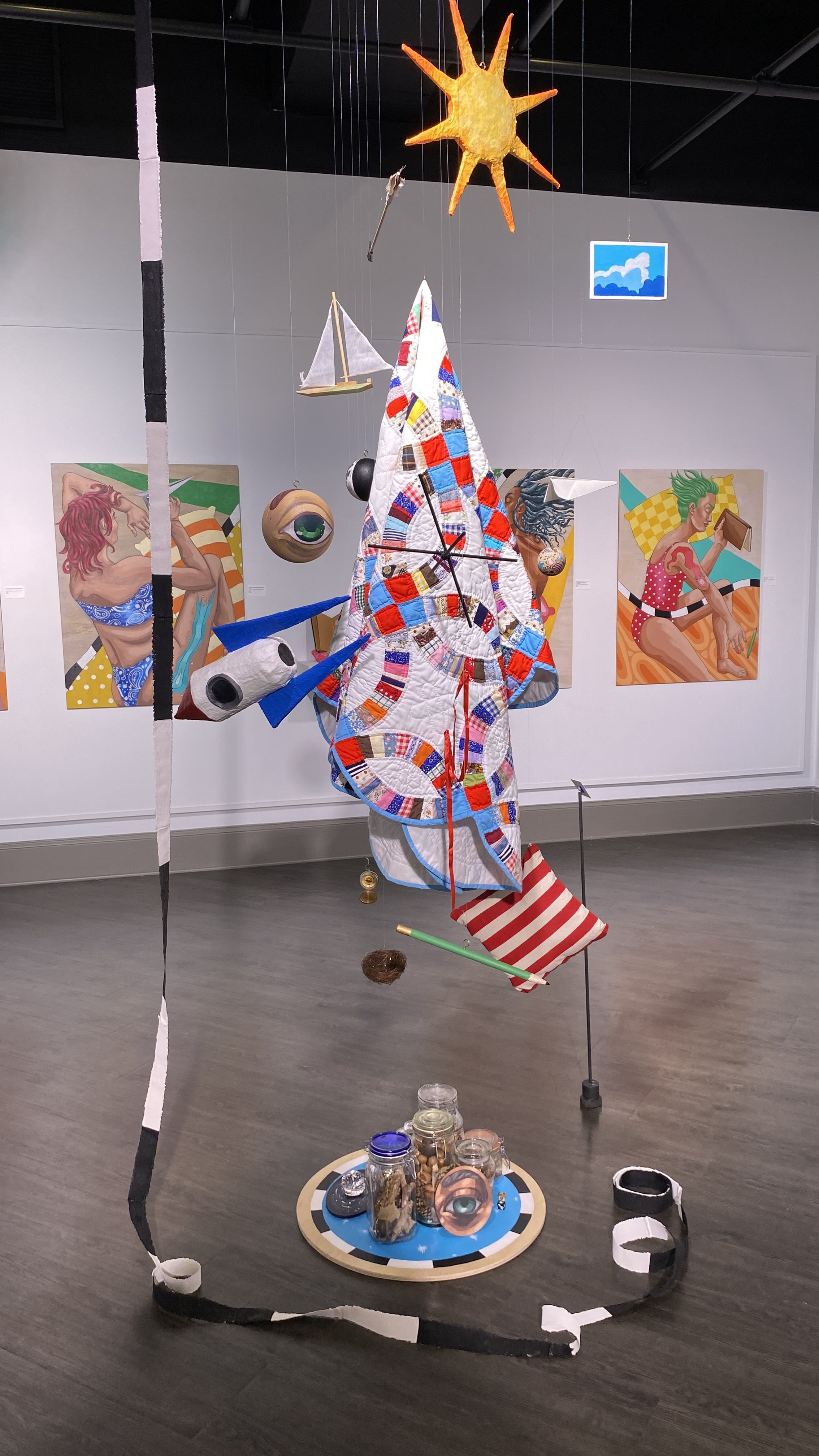 Pockets Full of Wishes and Dreams Under Grandma’s Quilt mix media and found objects 5 × 5 × 10 ft 2024