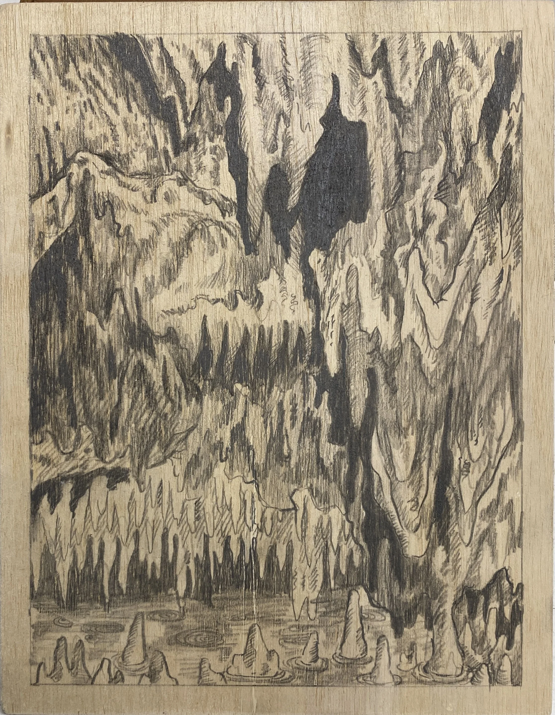  REALMS: Cave  graphite on panel  9 × 12 in  2025 