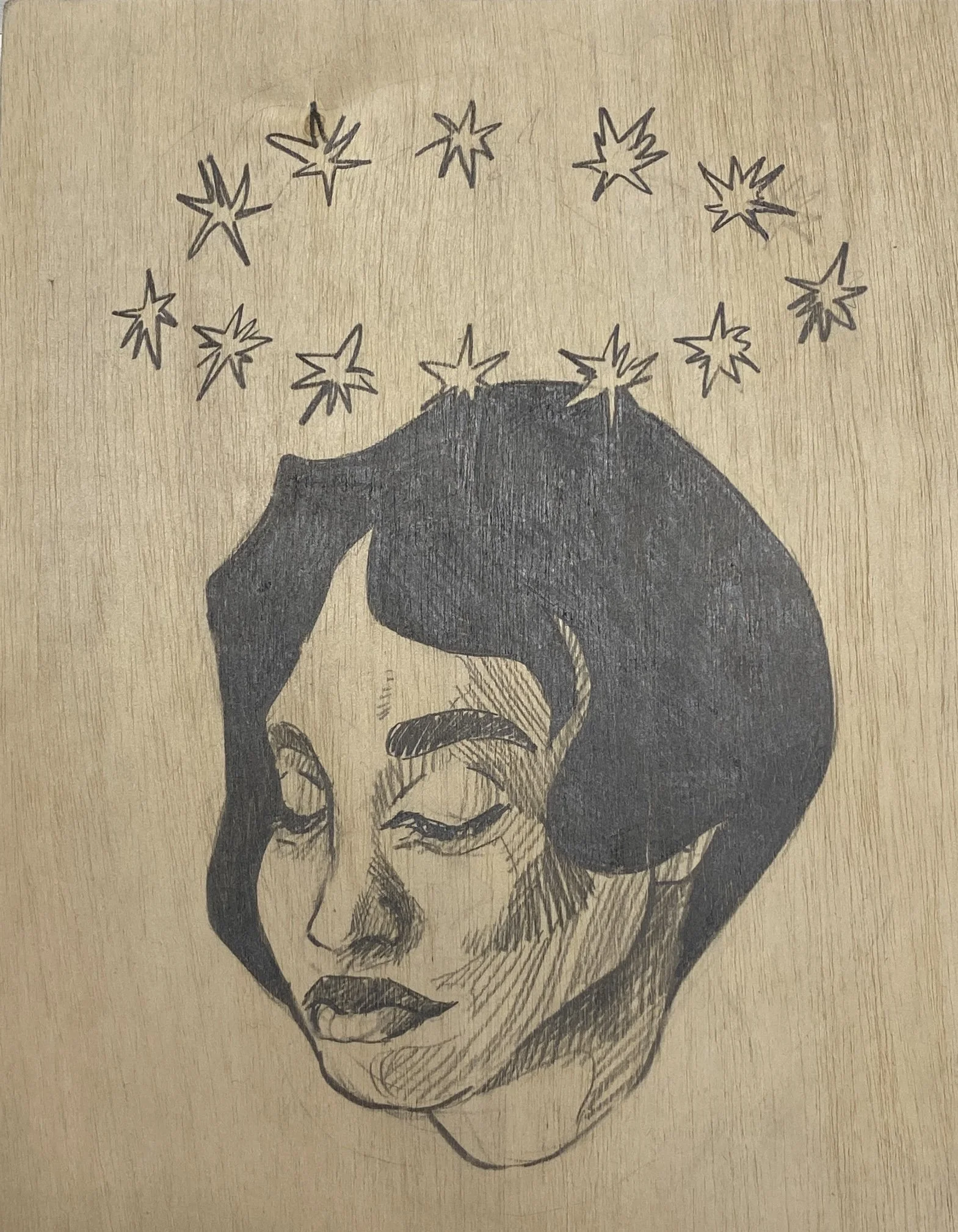  CURIOS: Crown  graphite on panel  9 × 12 in  2025 