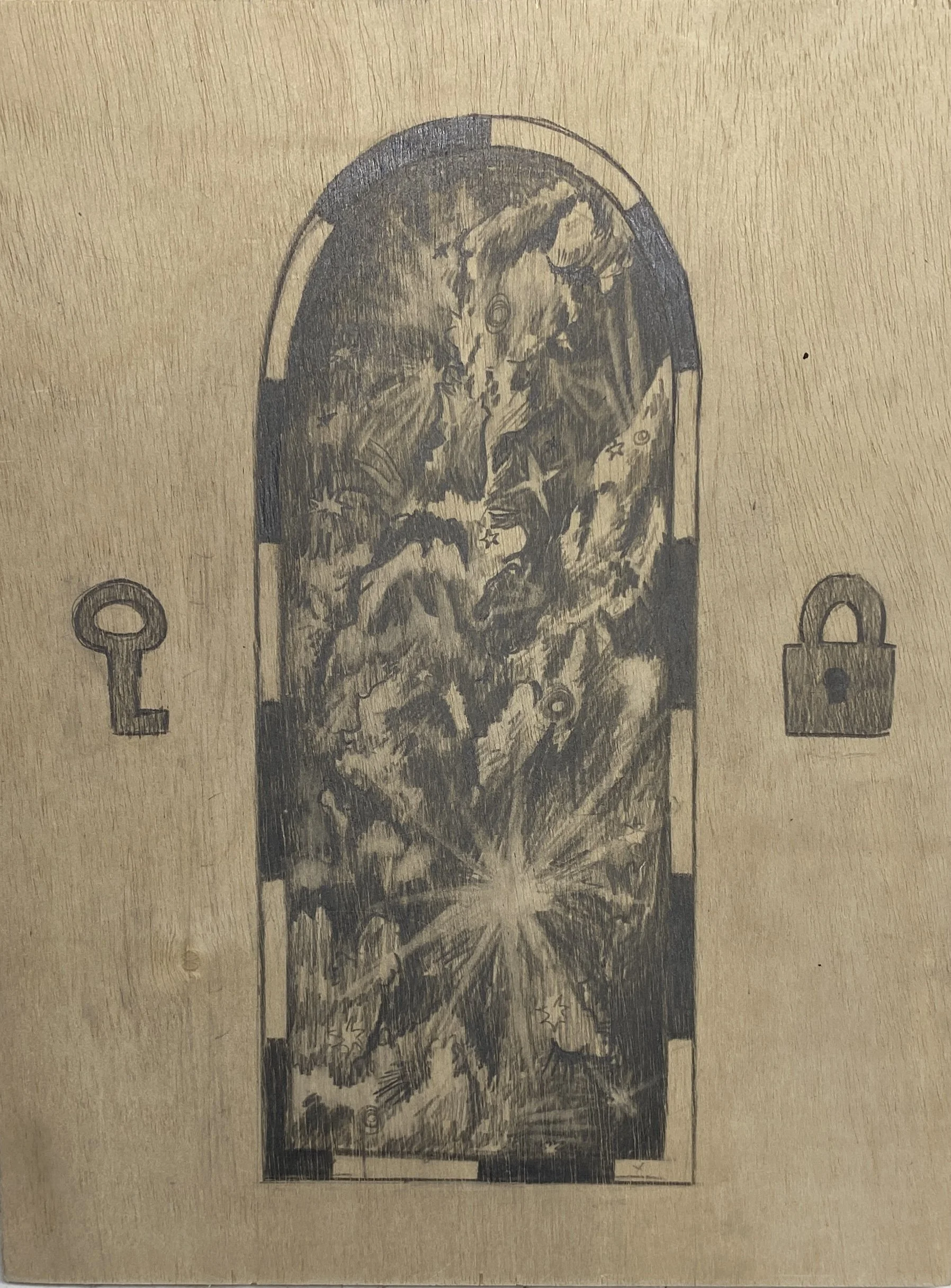  CURIOS: Portal  graphite on panel  9 × 12 in  2025 