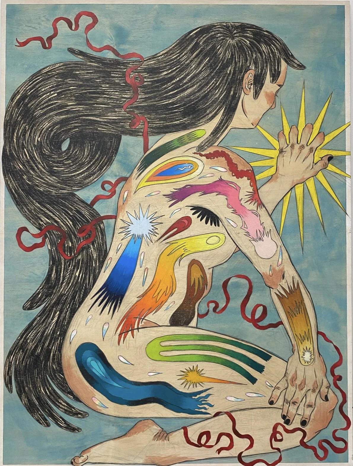  Cometas  acrylic paint and color pencil on panel  36 × 48 in  2025 