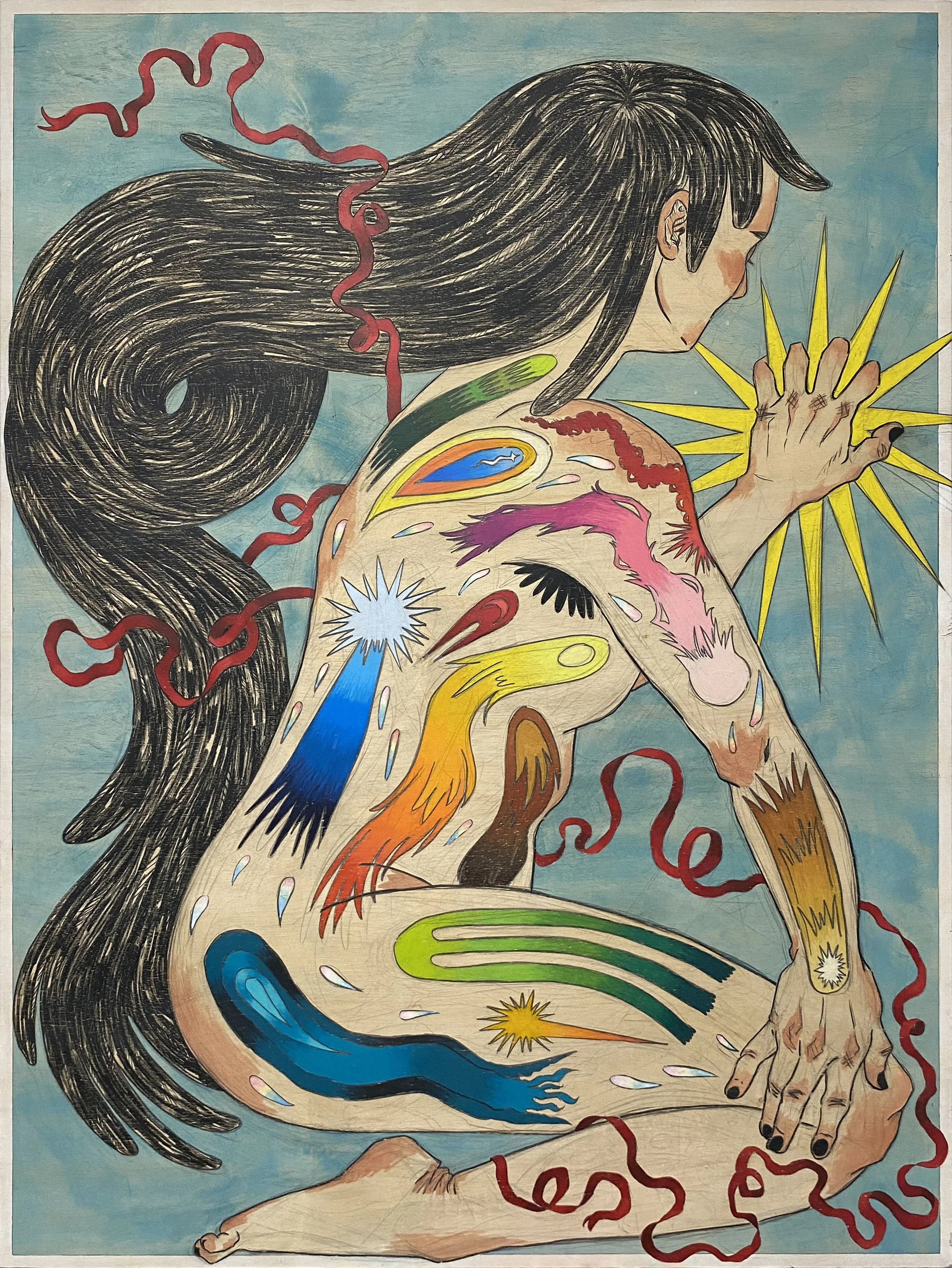  Cometas  acrylic paint and color pencil on panel  36 × 48 in  2025 