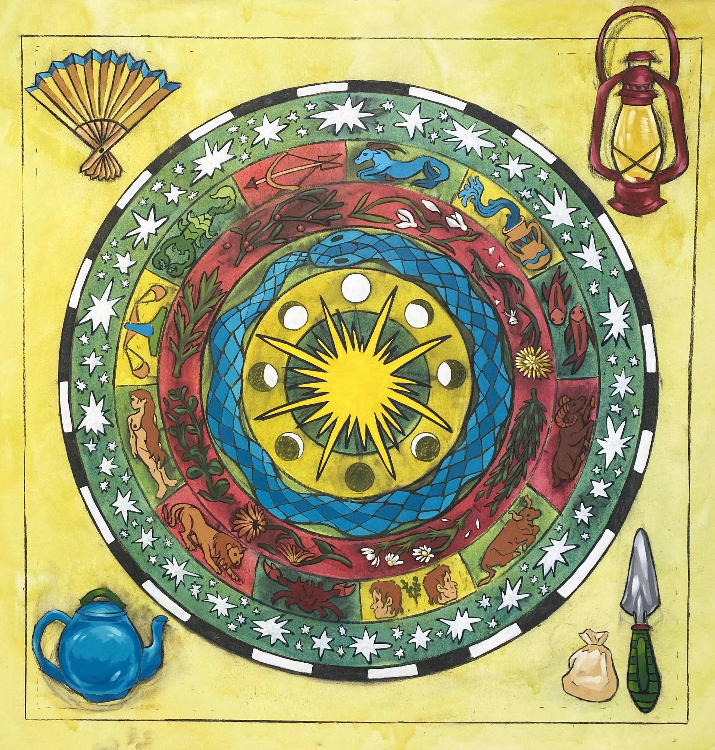  TEMPORAL ORACLE  charcoal, acrylic paint on canvas  72 × 72 in  2026 