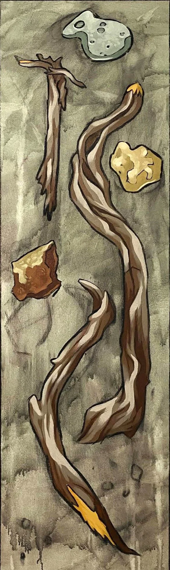  Driftwood and Riverstones  acrylic paint and charcoal on canvas  18 × 63 in  2026 