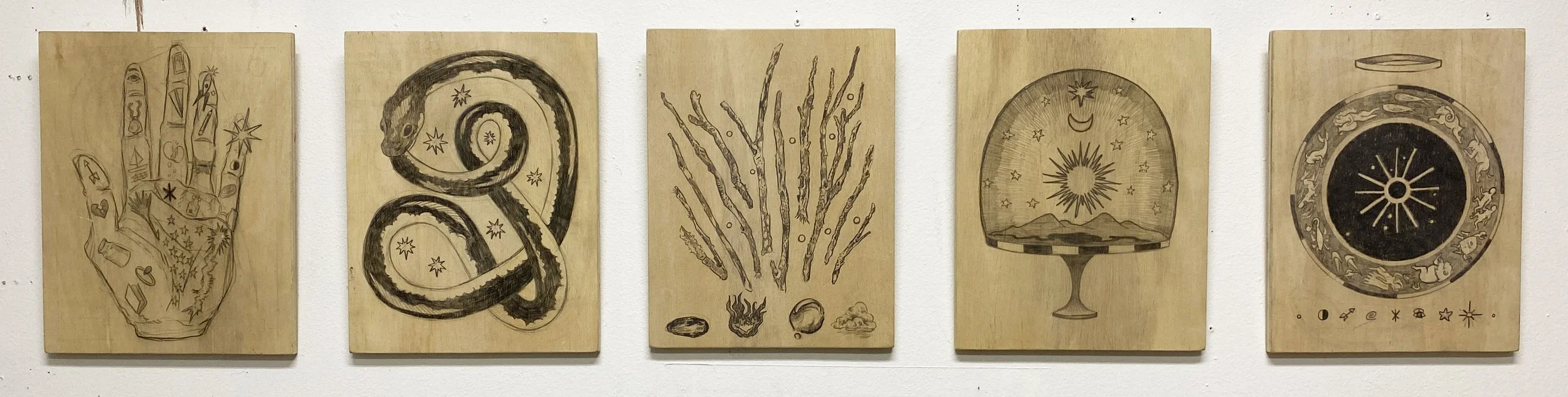  TOTEMS SET  graphite on wood panel 