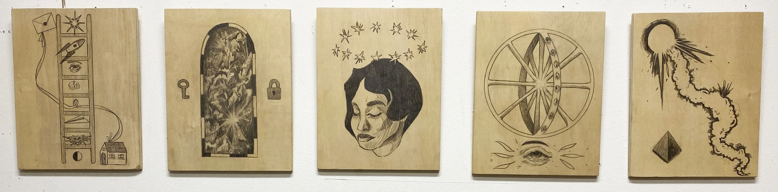  CURIOS SET  graphite on wood panel 