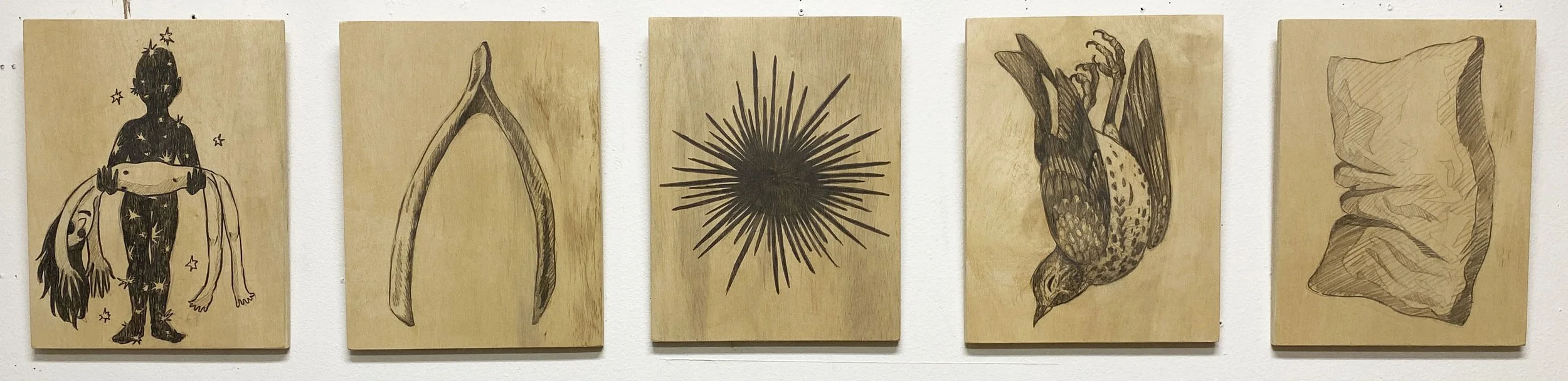  INDIES SET  graphite on wood panel 