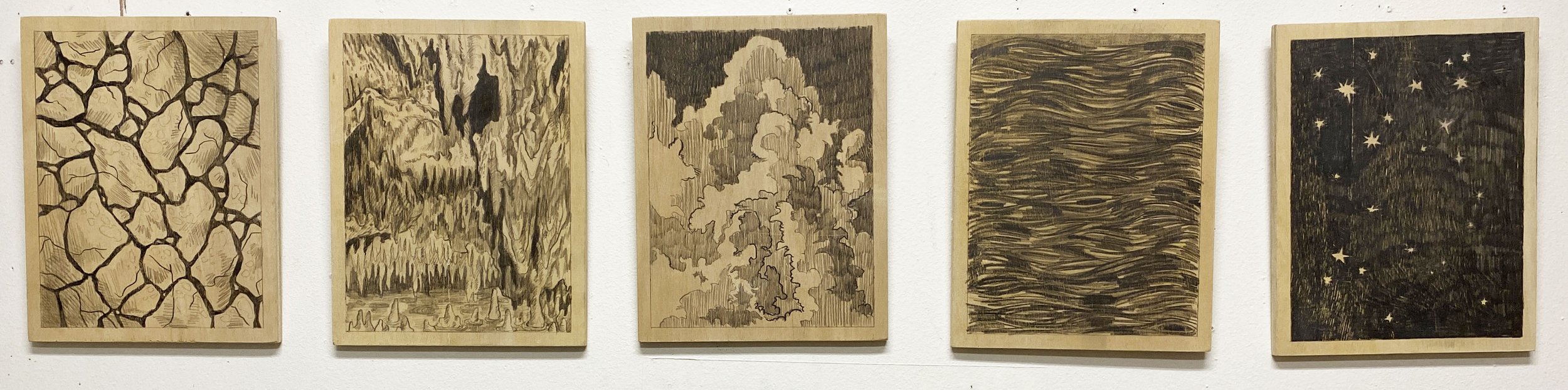  REALMS SET  graphite on wood panel 