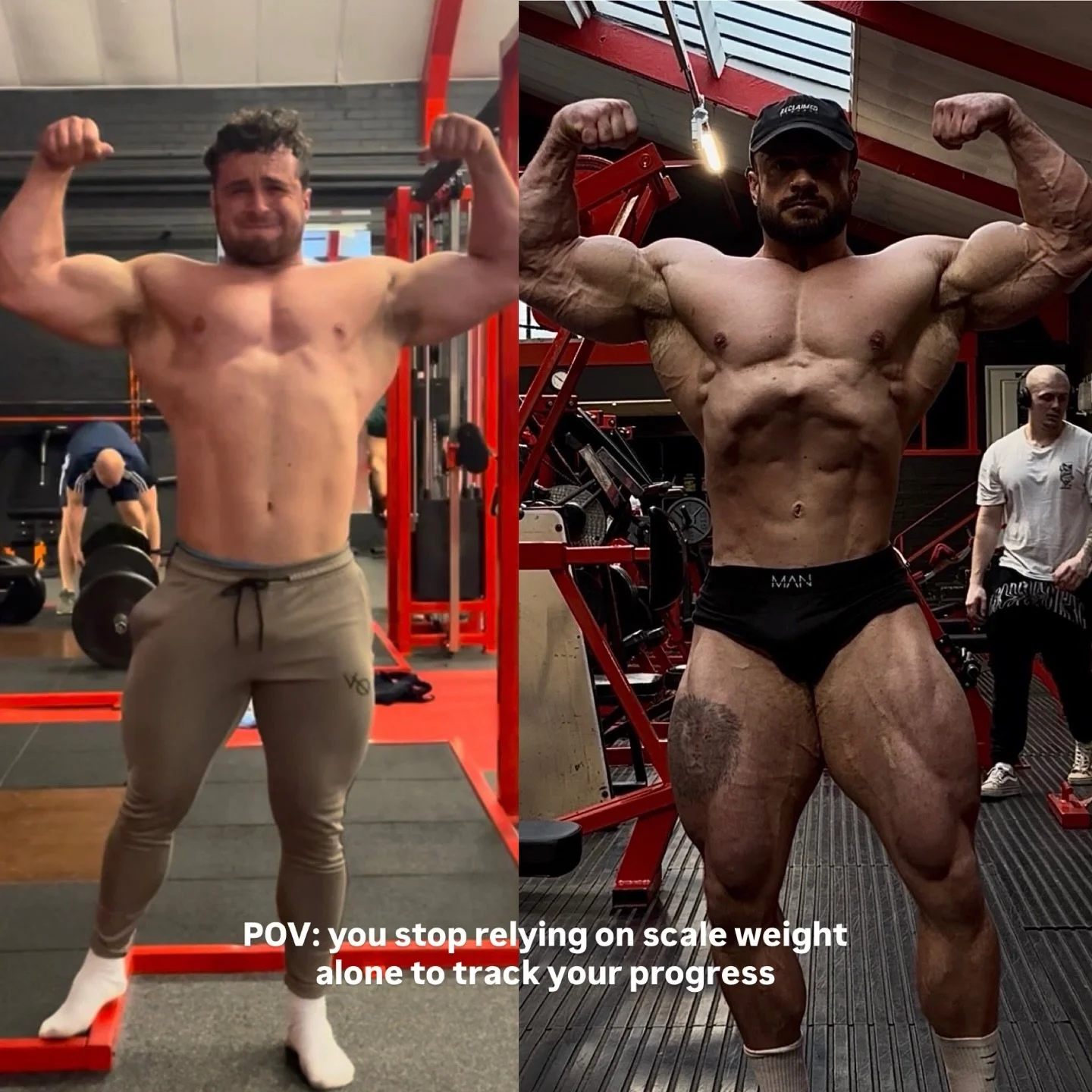 220lbs in both pictures 🤷&zwj;♂️

I used to be so fixated on scale weight, thinking the higher the number on the scales the more muscle I had. Little did I know I was crushing my appetite and gaining body fat. 

What changed was simple, I stopped ca