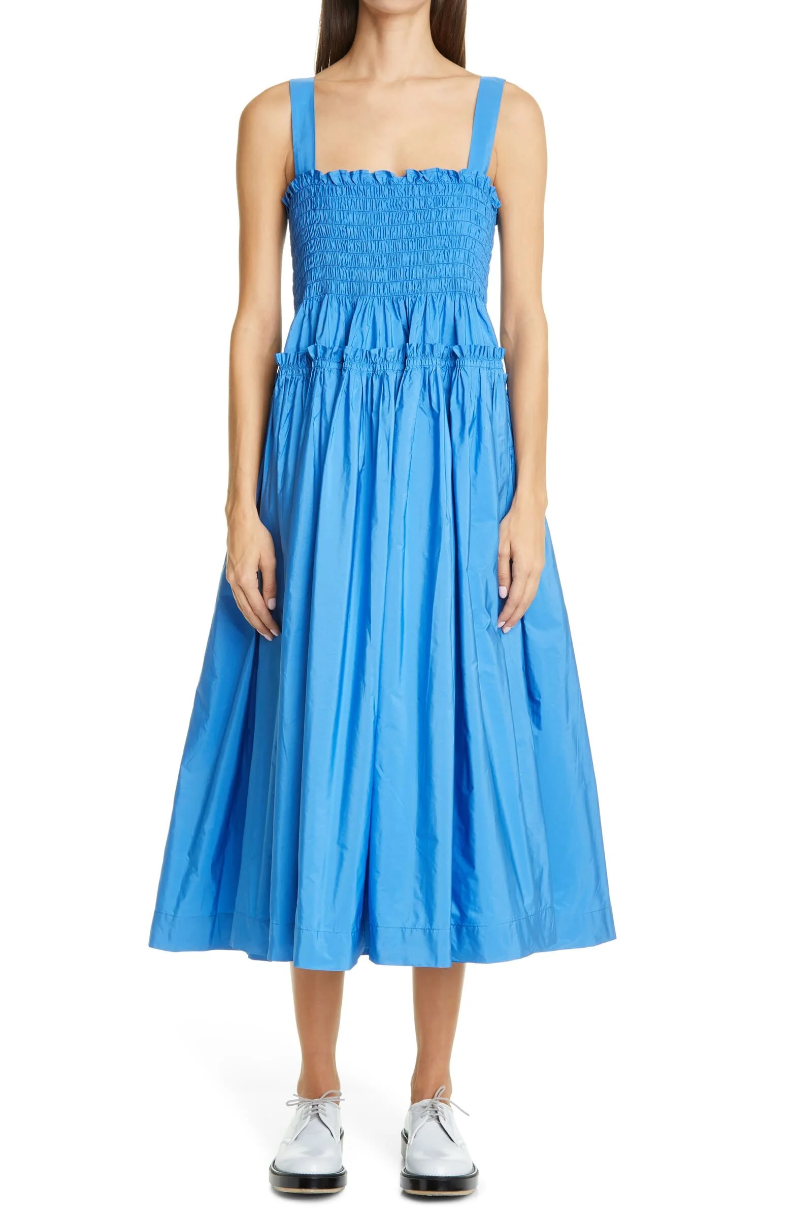 Kayla Shirred Taffeta Midi Dress
