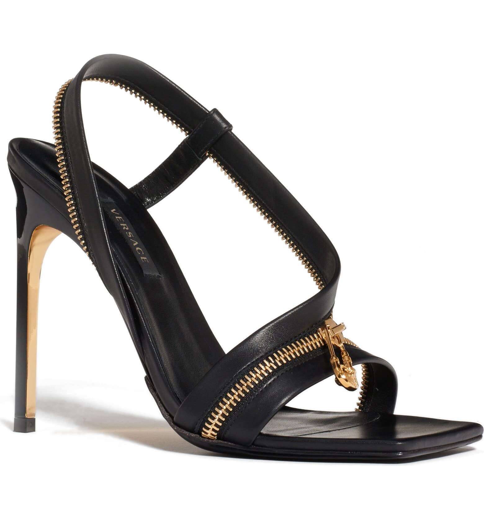 Safety Pin Zipper Square Toe Sandal