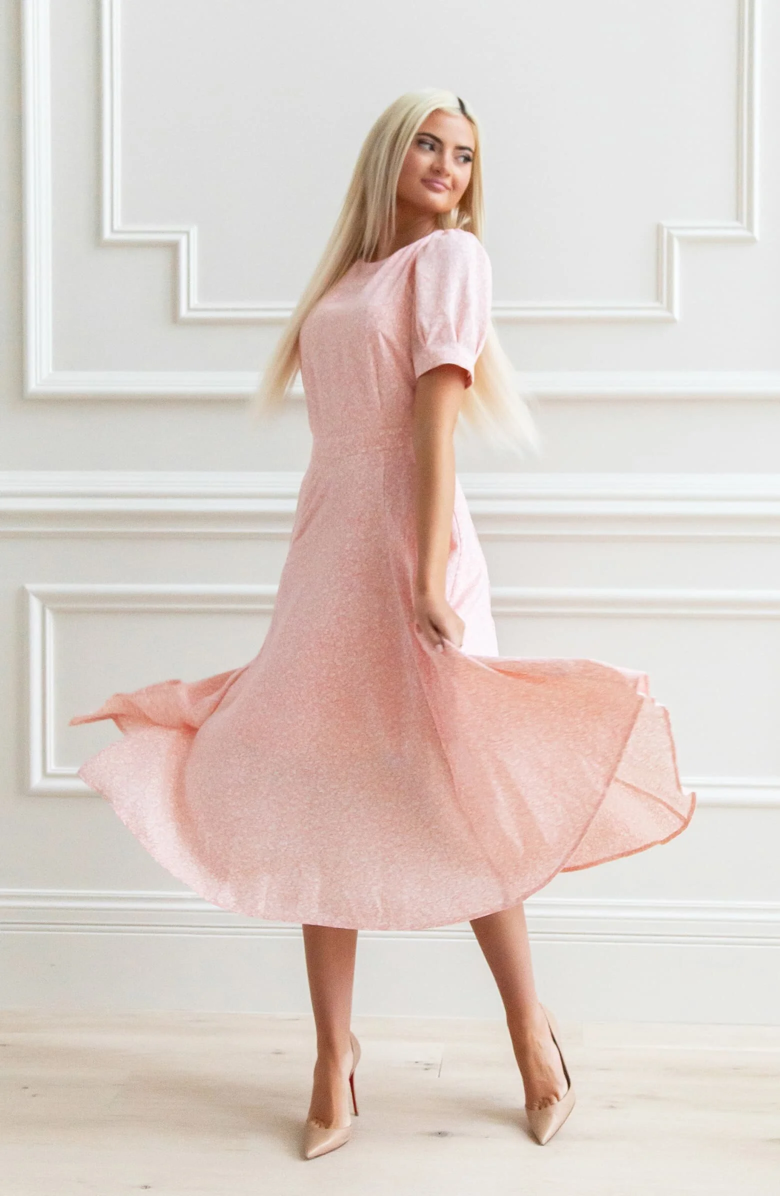 Puff Sleeve Crepe Midi Dress