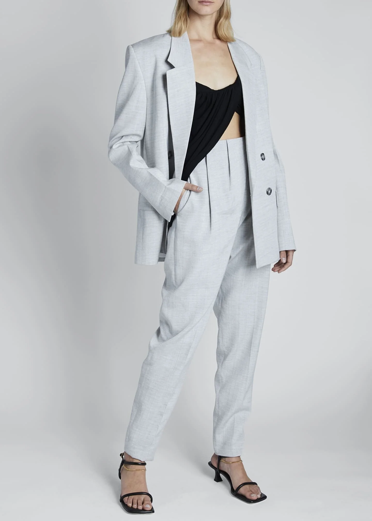 Viscose Long-Sleeve Double-Breasted Blazer Jacket