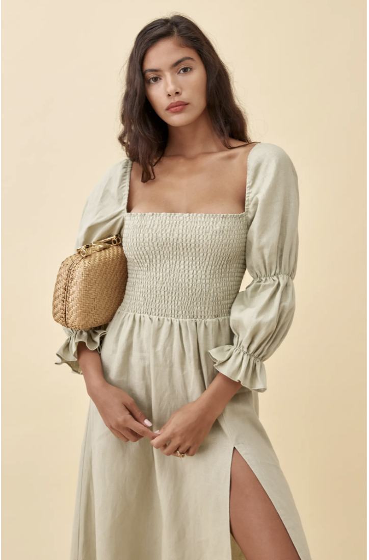 Hyland Smocked Linen Midi Dress
