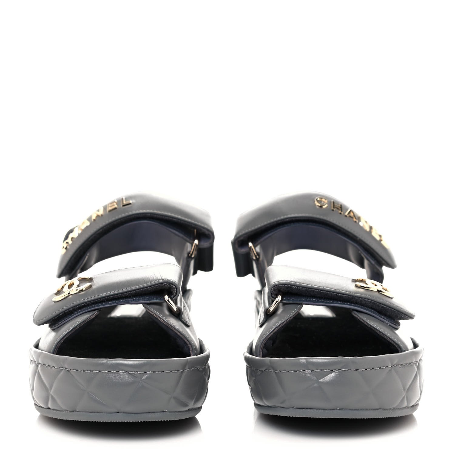 Shiny Calfskin Logo Platform Sandals 38 Grey