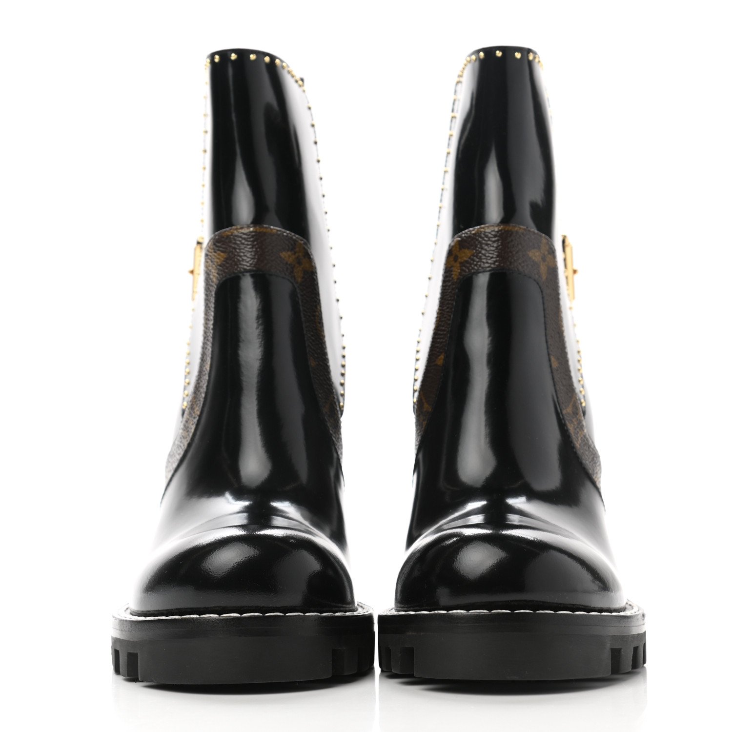 Glazed Calfskin Monogram Embellished Star Trail Ankle Boots 37 Black