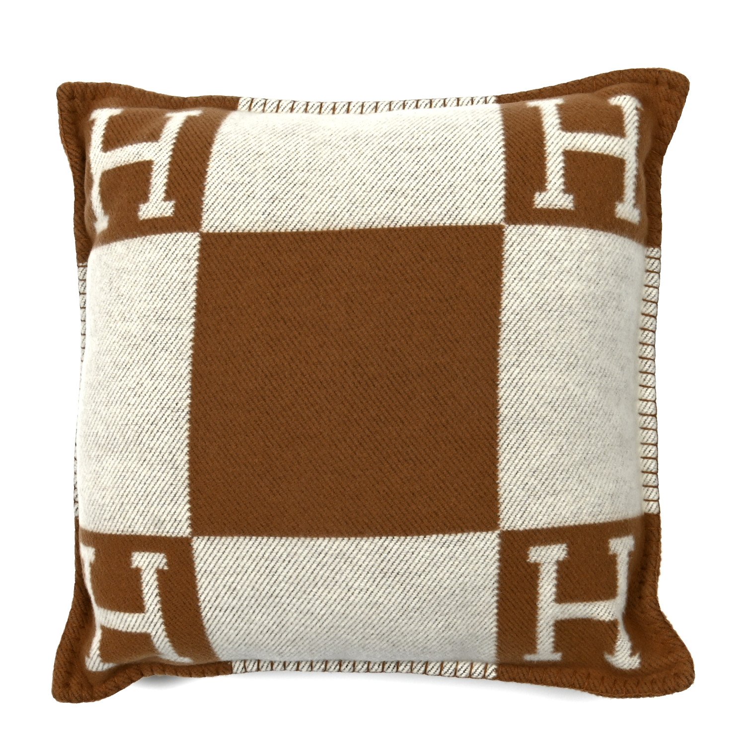 HERMES Wool Cashmere Avalon Pillow PM Ecru Camel