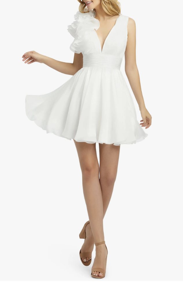 Corsage Detail Shirred Skater Dress