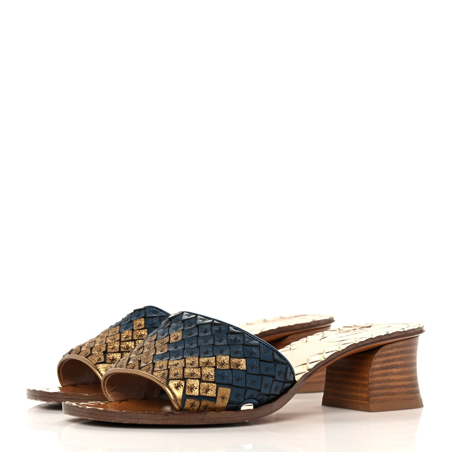 Metallic Nappa Intrecciato Slide Sandals 37 Blue Gold