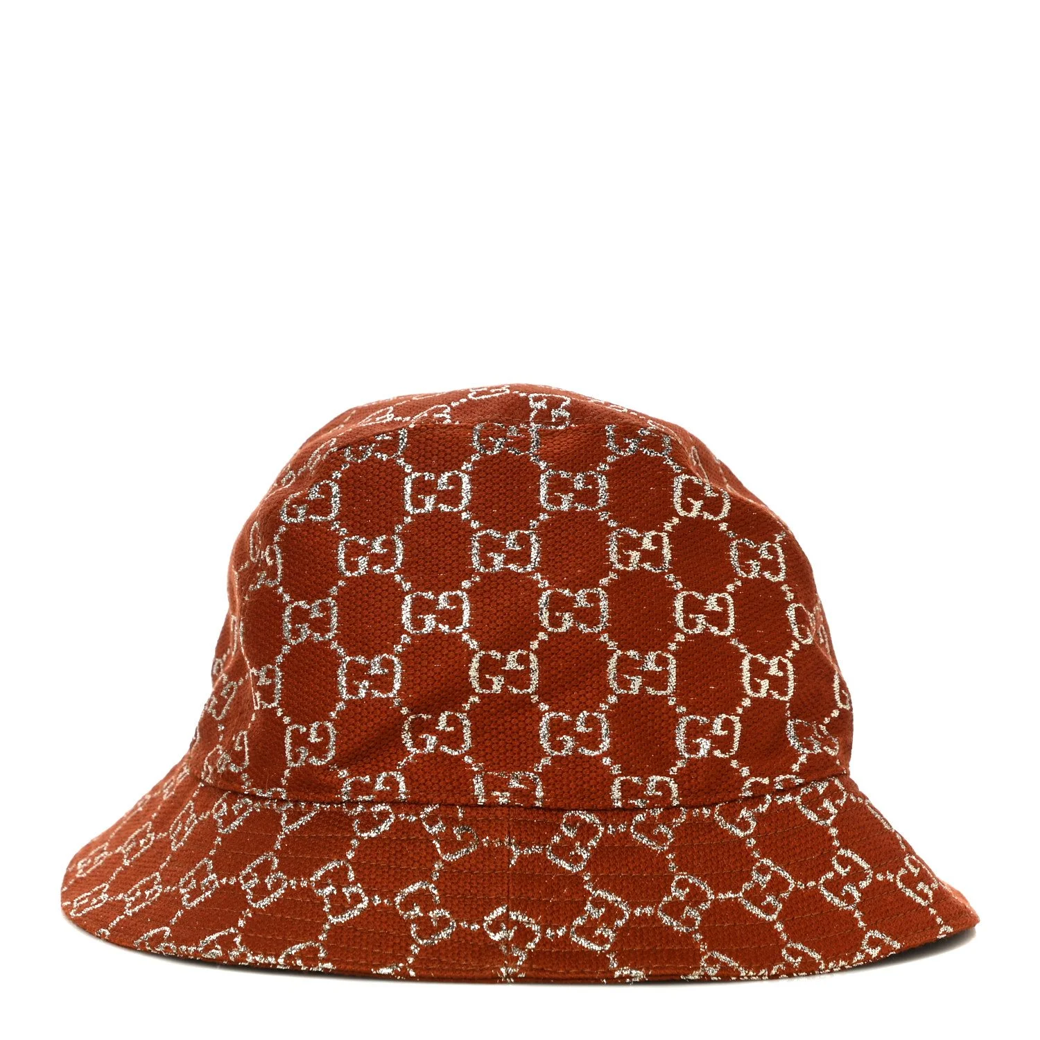 GUCCI Canvas Lame GG Monogram Bucket Hat S Burnt Orange Silver