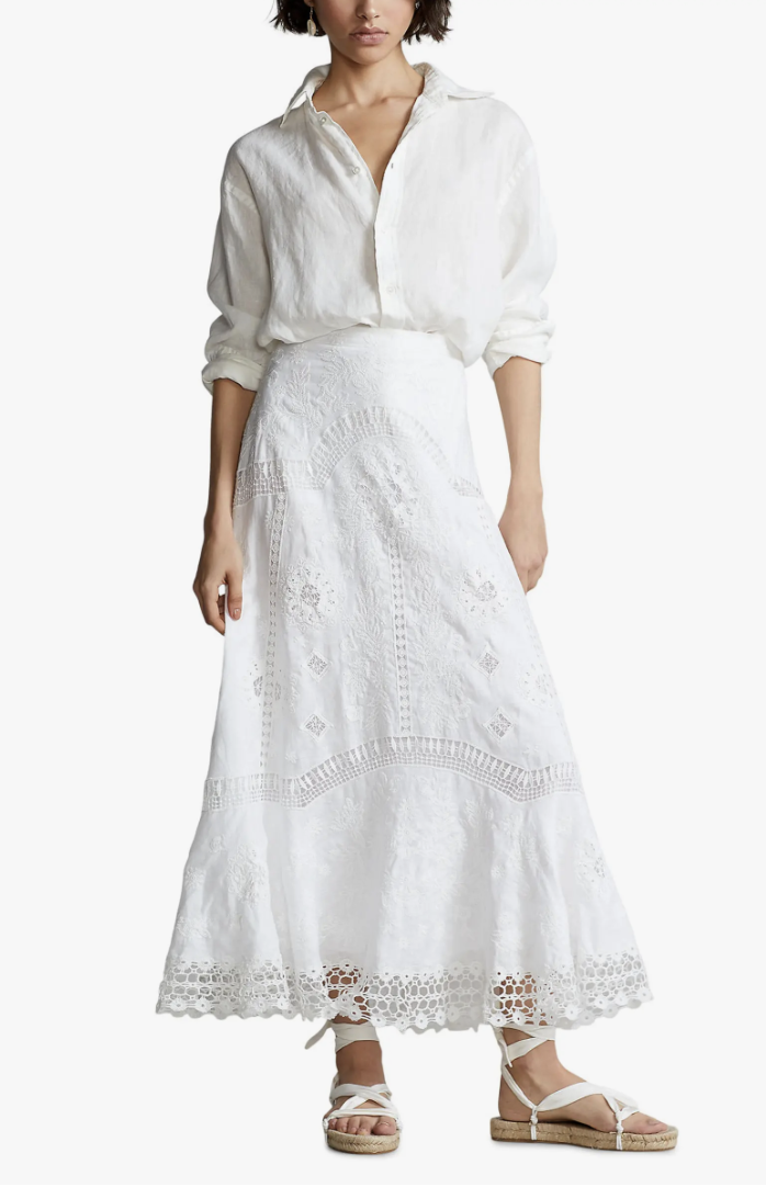 Perl Embroidered Lace Maxi Skirt